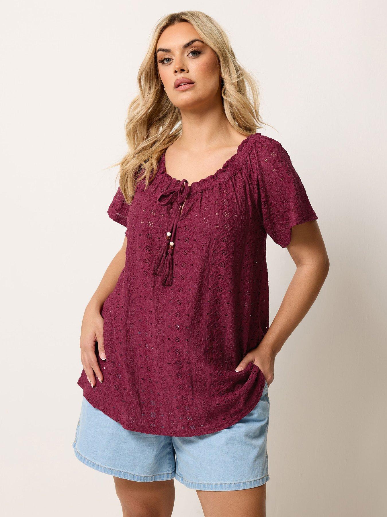Image 1 of 5 of Yours Curve Broderie Bardot Top