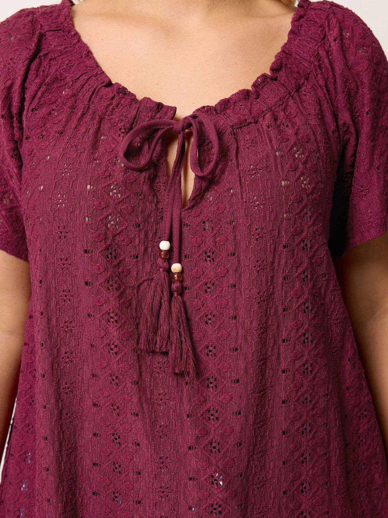 Image 4 of 5 of Yours Curve Broderie Bardot Top