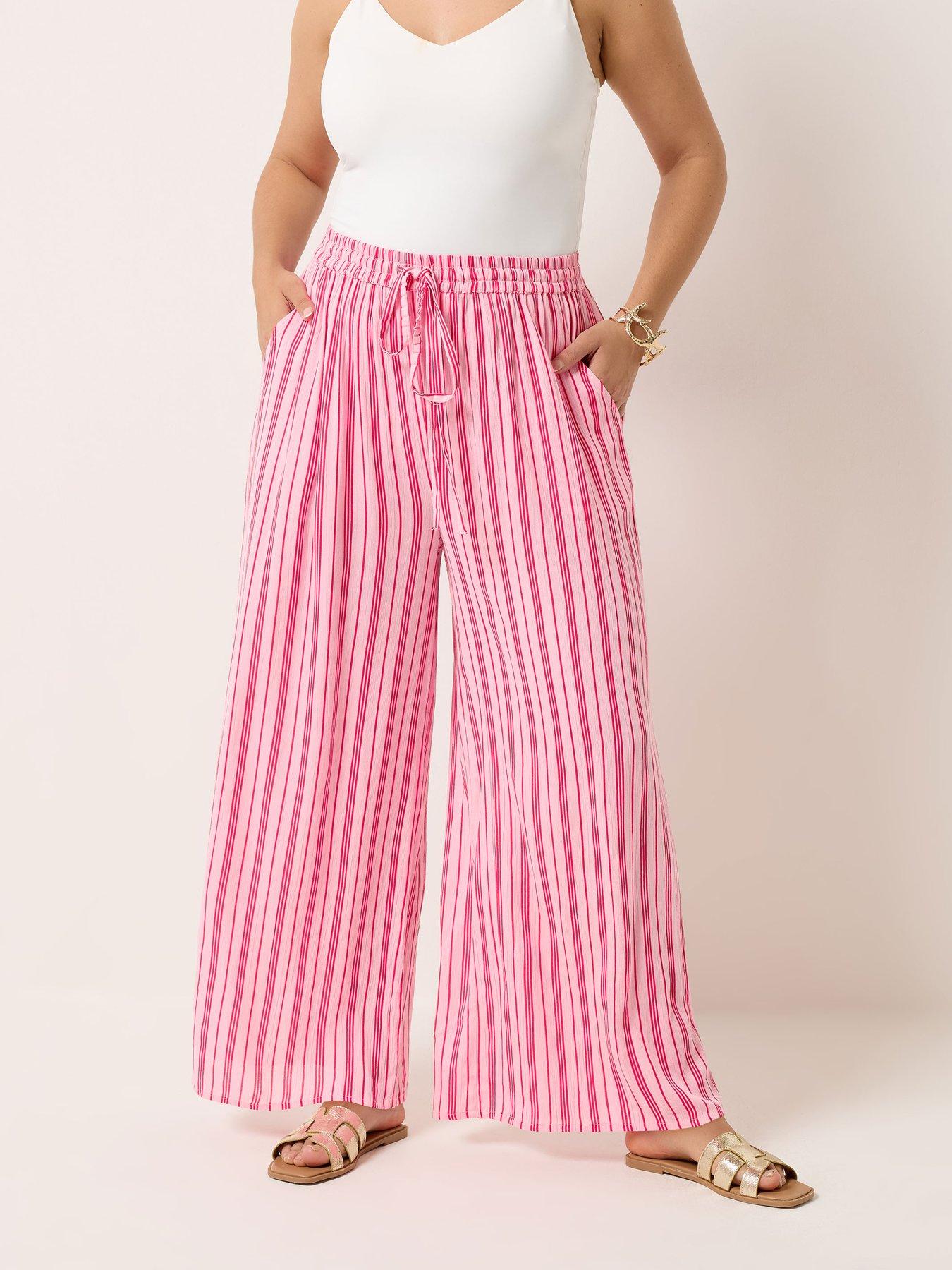 Yours Curve Crinkle Wide Leg Trousers Co-Ord - Pink