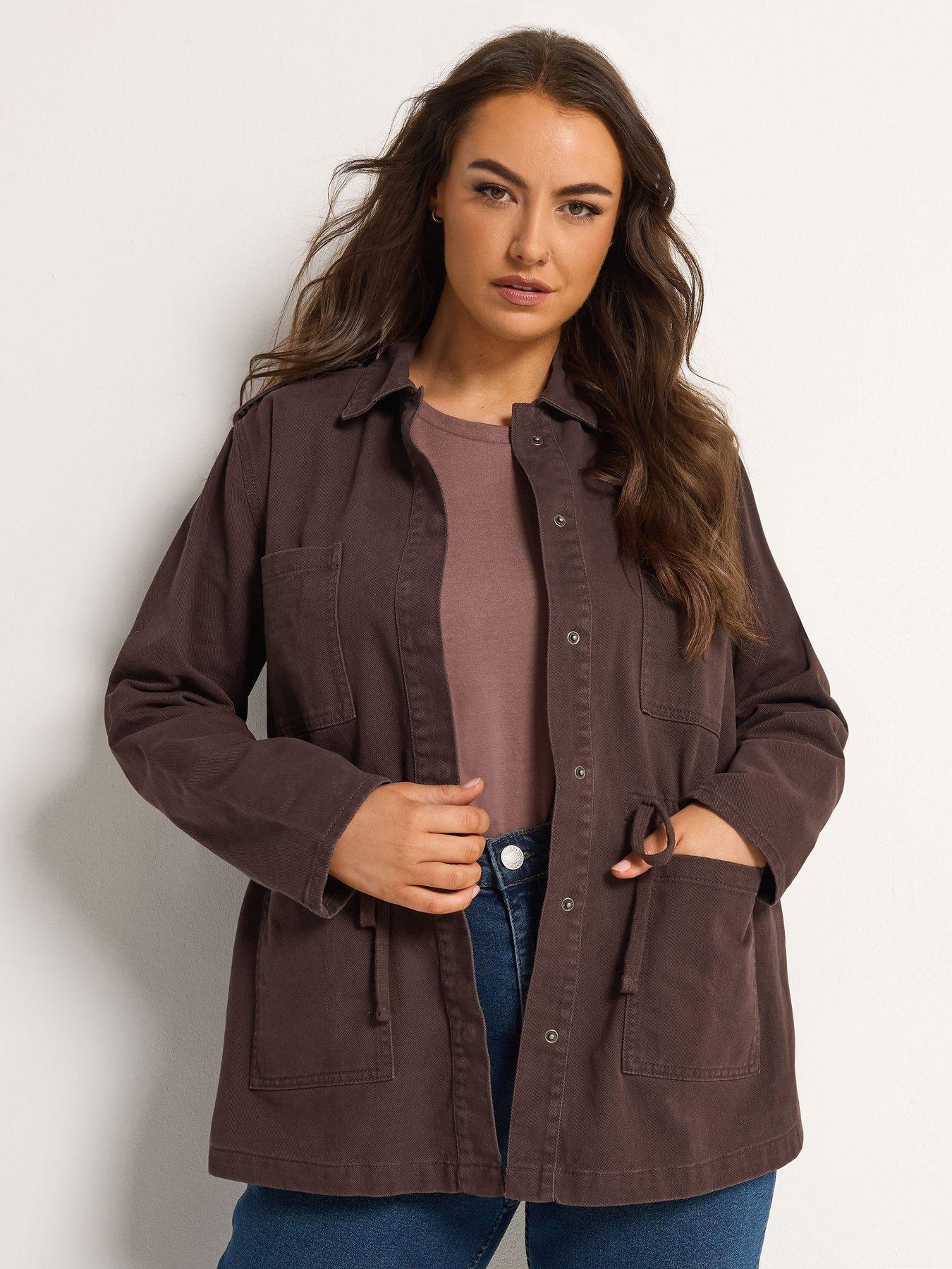 Yours Curve Twill Carpenter Jacket - Brown