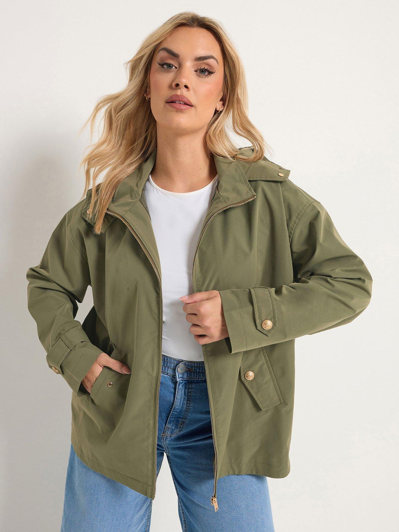 Yours Curve Military Button Jacket - Khaki