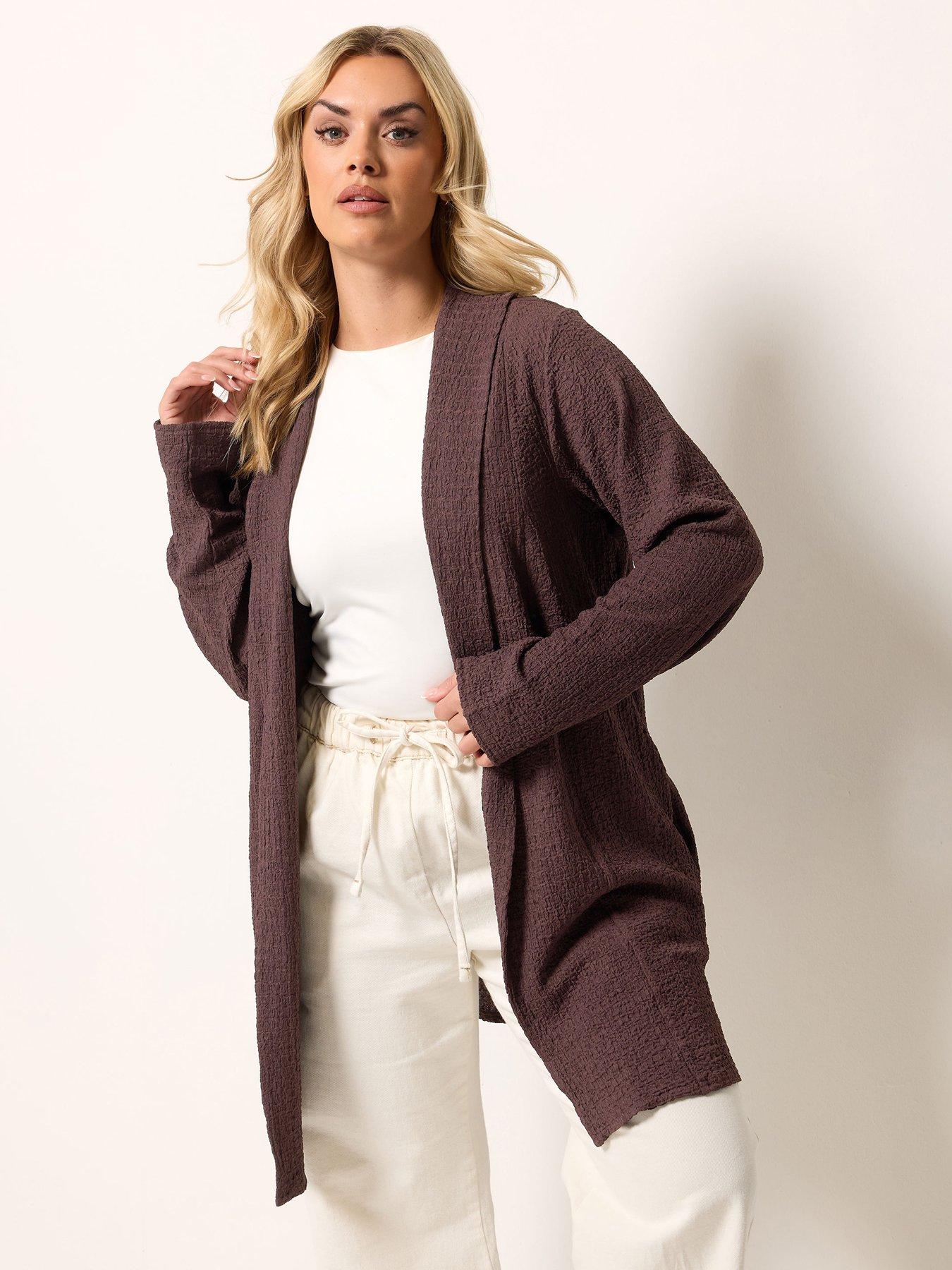 Yours Curve Bubble Texture Blazer - Brown