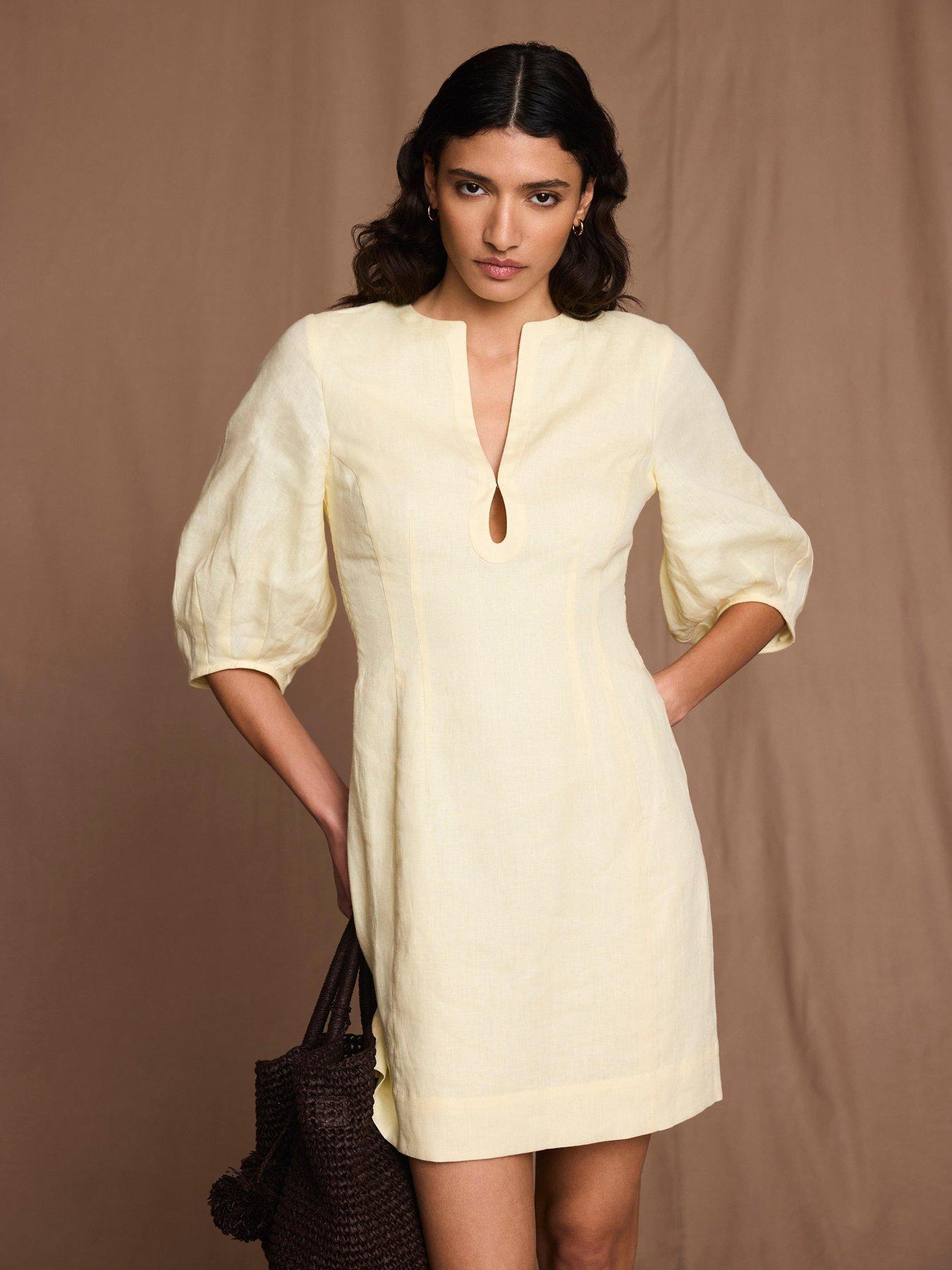Mint Velvet Yellow Linen Mini Dress | Very