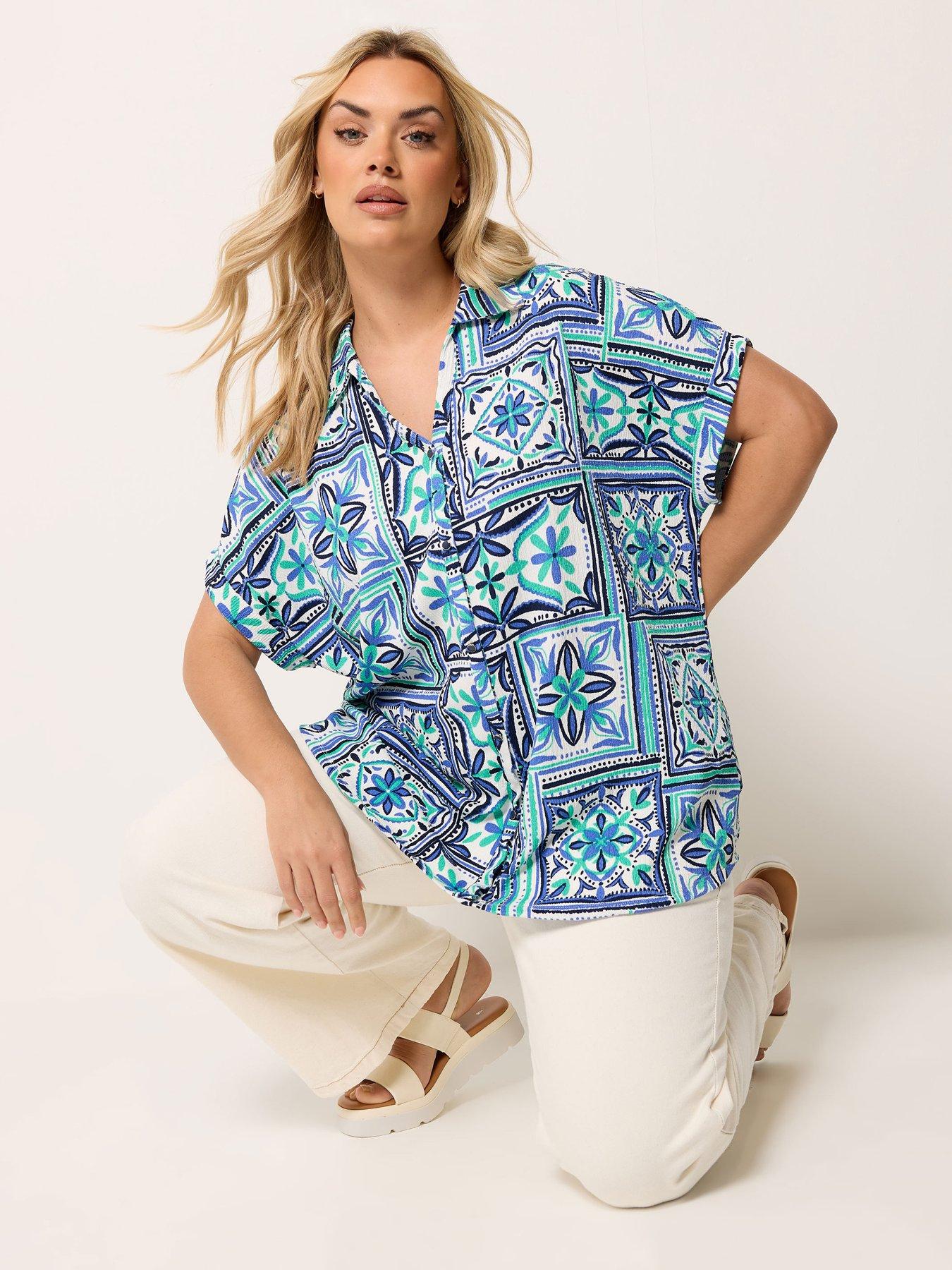 Image 1 of 5 of Yours Curve Grown On Tile Print Boxy Shirt
