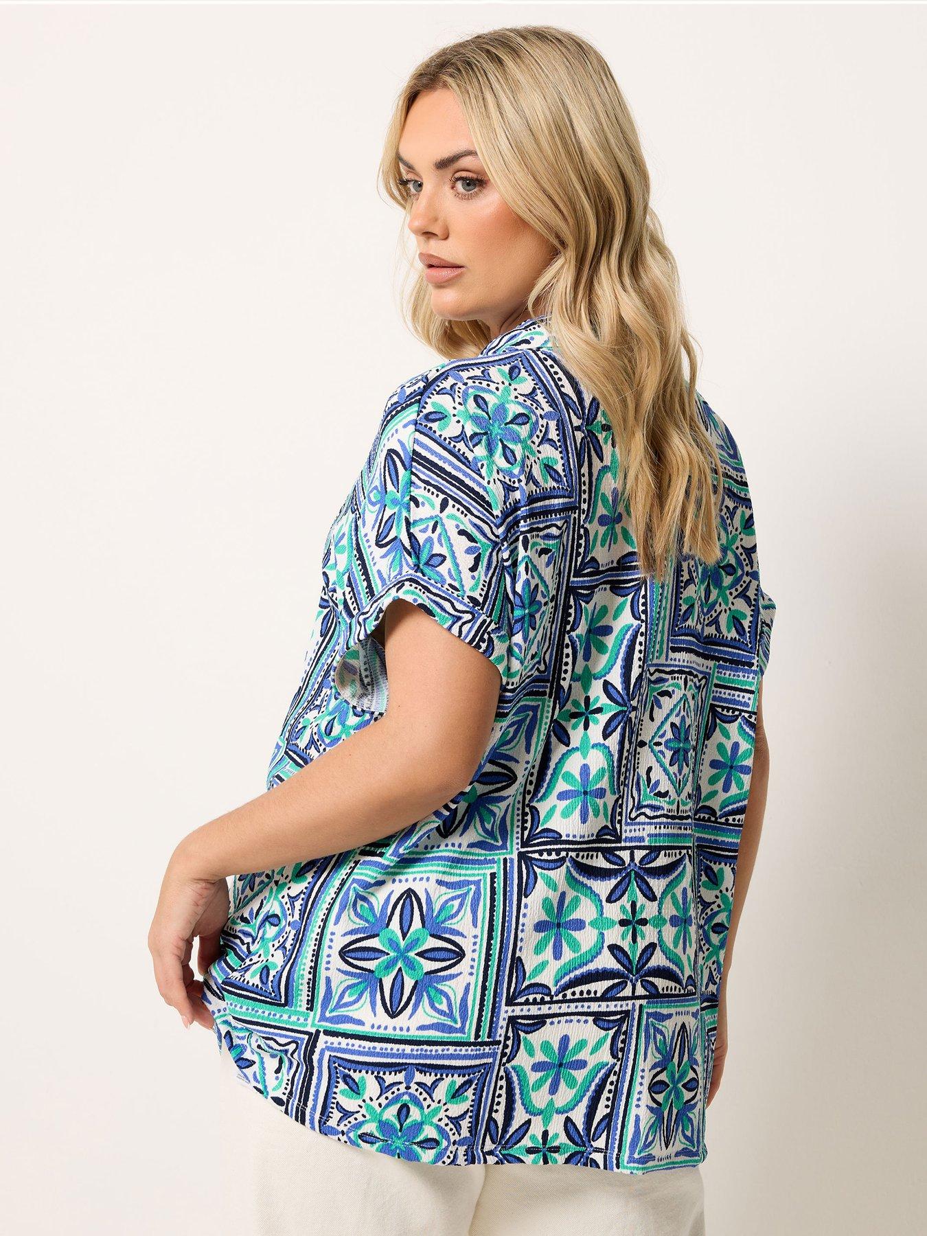 Image 2 of 5 of Yours Curve Grown On Tile Print Boxy Shirt