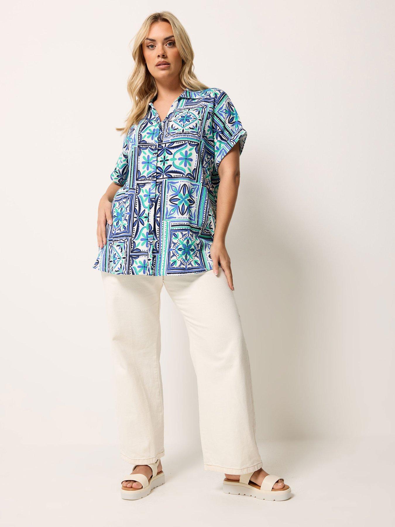 Image 3 of 5 of Yours Curve Grown On Tile Print Boxy Shirt
