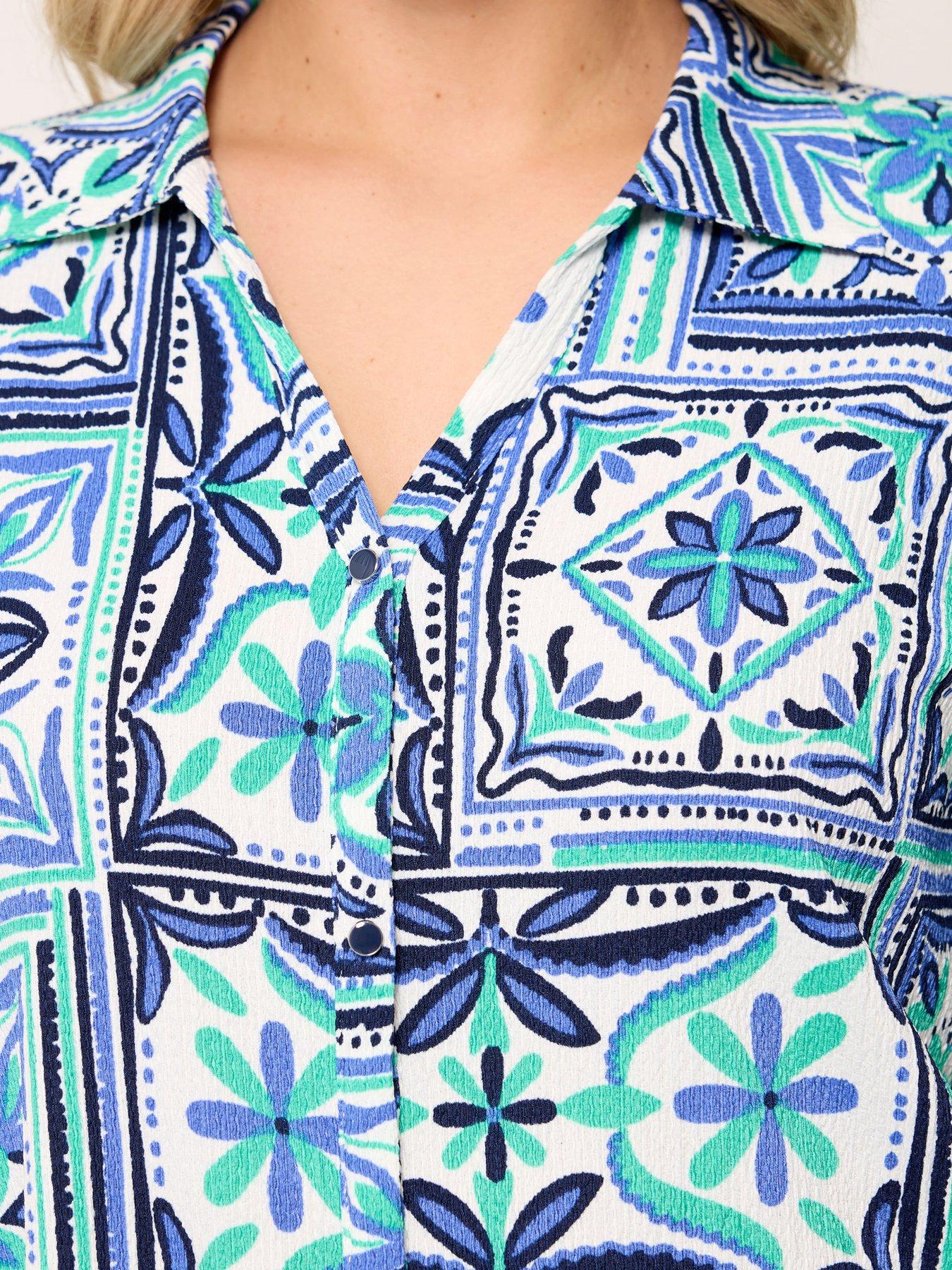 Image 4 of 5 of Yours Curve Grown On Tile Print Boxy Shirt