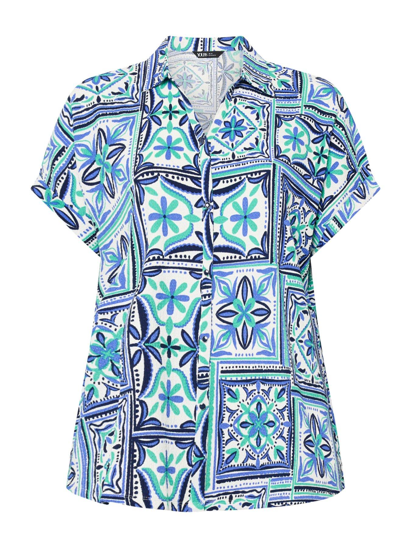 Image 5 of 5 of Yours Curve Grown On Tile Print Boxy Shirt