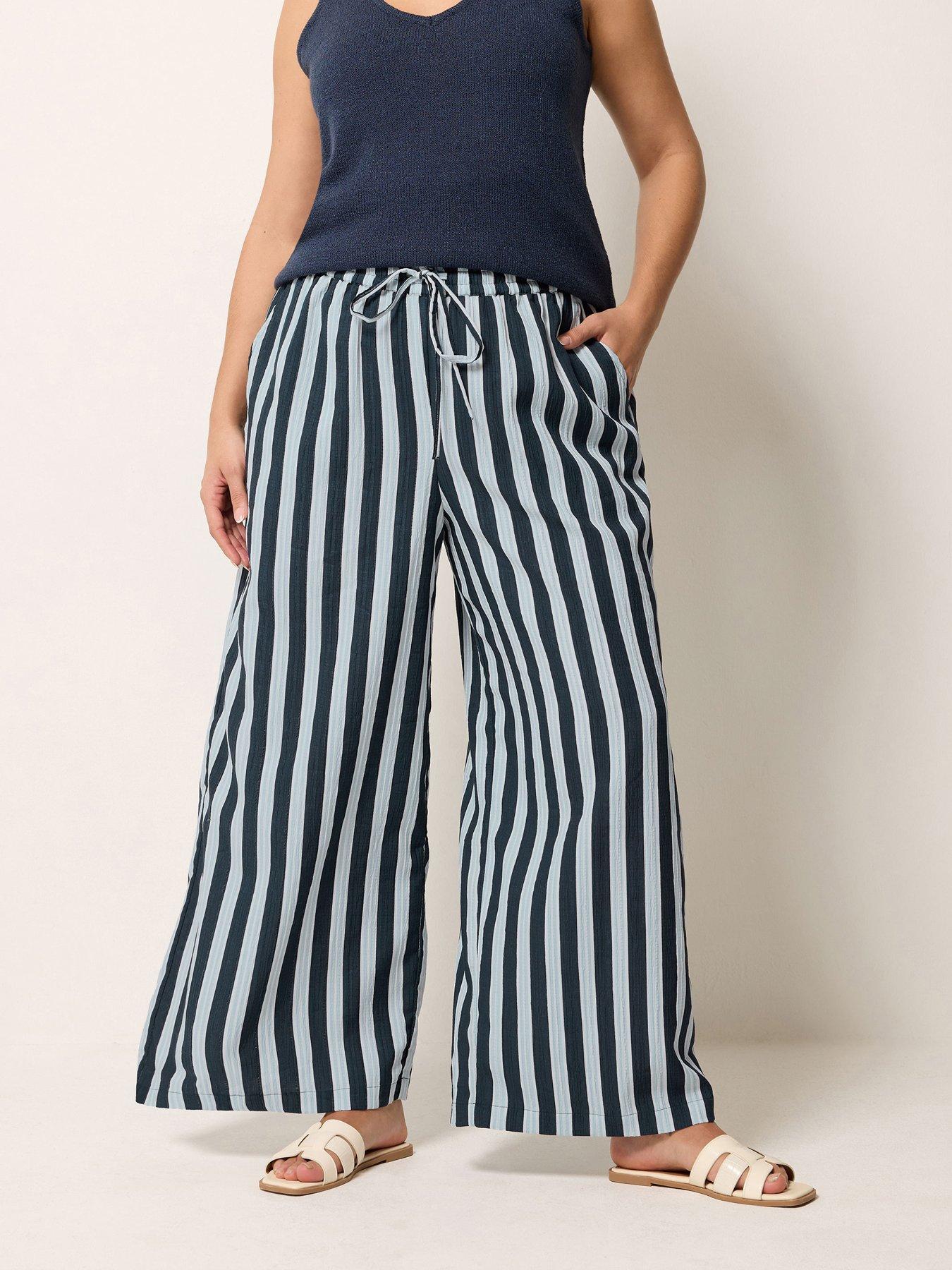 Image 1 of 5 of Yours Curve Striped Wide Leg Trousers