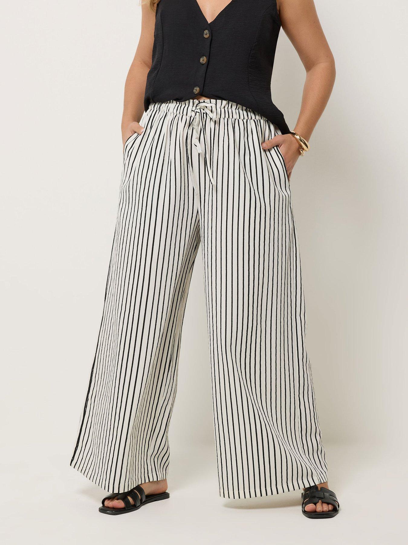 Yours Curve Stripe Paper Bag Waist Wide Leg Trousers