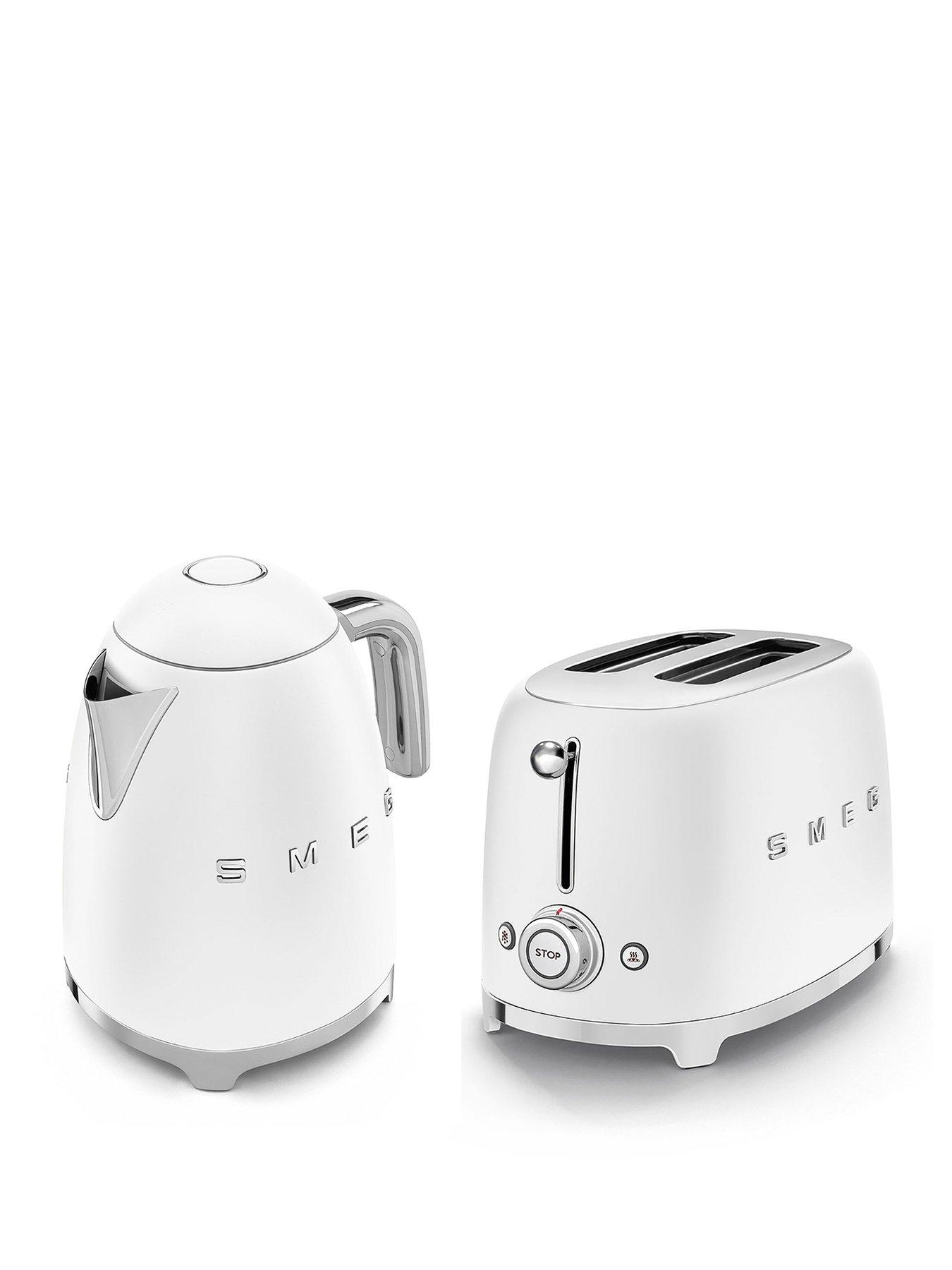 Smeg 50's Style Retro 1.7L Kettle  &  Multi-Functional 2-Slice Toaster, Matte White