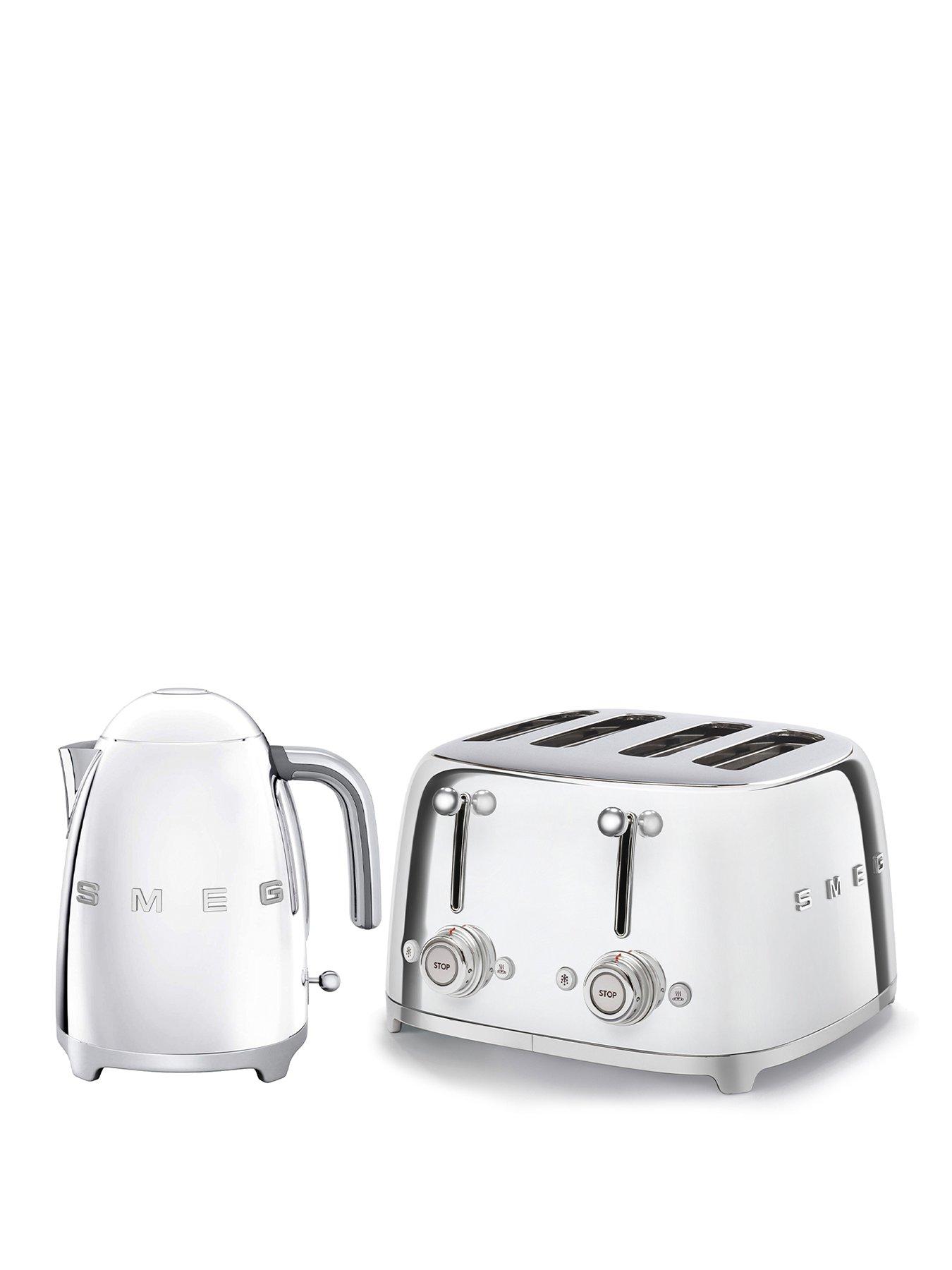 Image 1 of 6 of Smeg 50's Style Retro 1.7L Kettle &amp; Multi-Functional 4-Slice Toaster -&nbsp;Stainless Steel