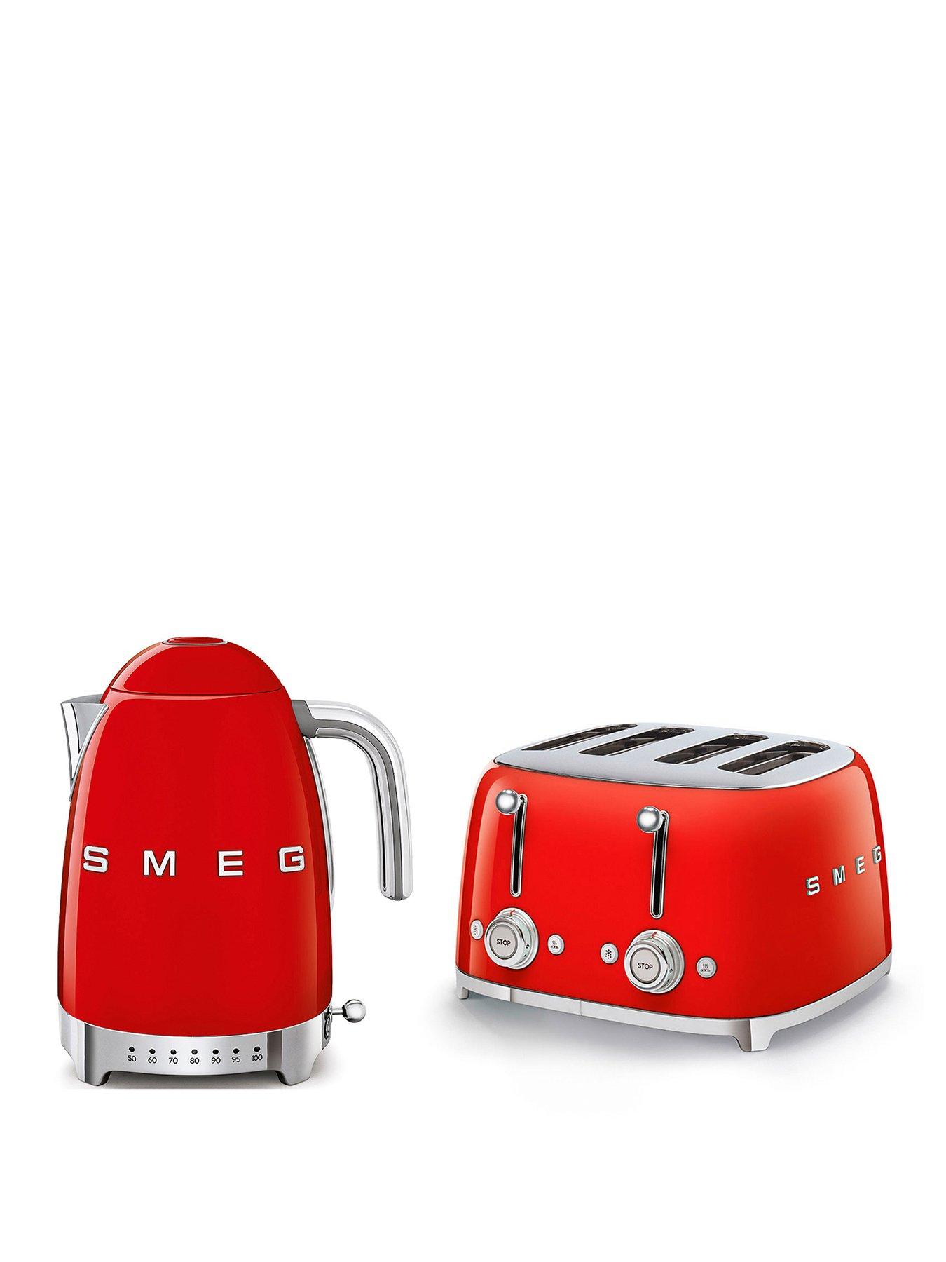 Smeg Jug Kettle with Acoustic Alarm & 4 Slice Toaster, Red