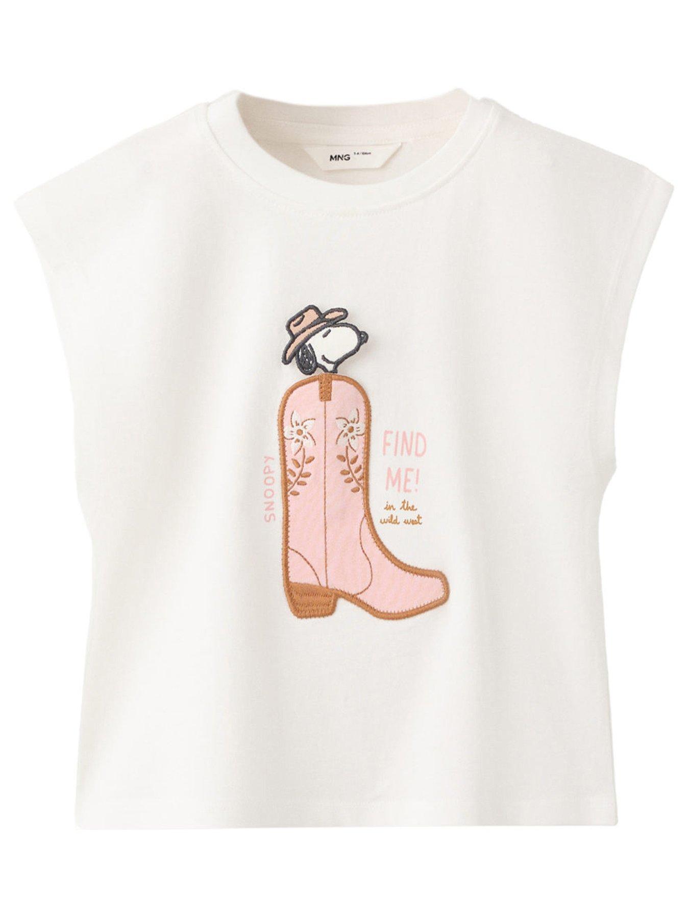 Mango Younger Girls Snoopy Western Short Sleeve T-shirt - Light Cream