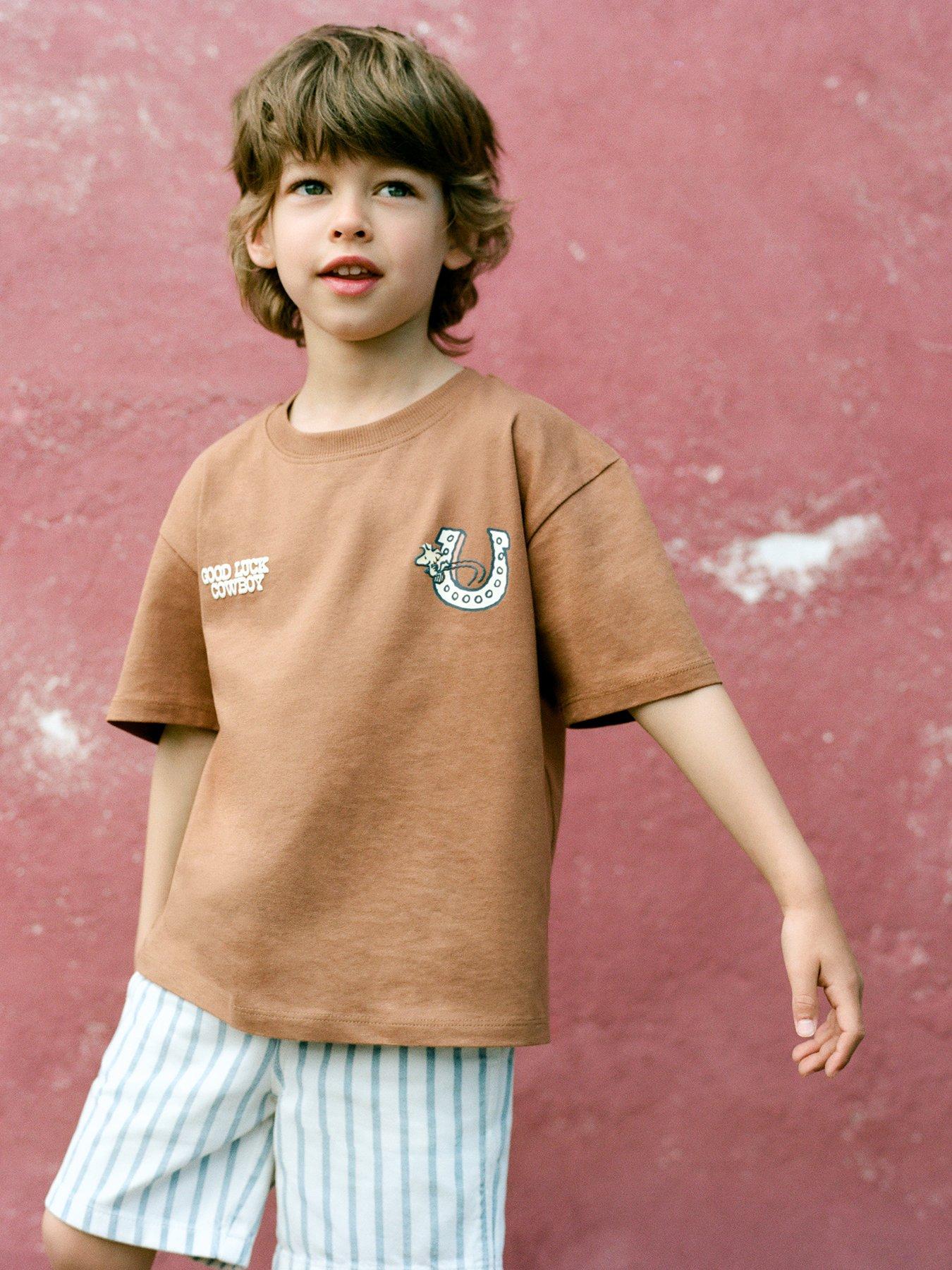 Mango Younger Boys Cowboy Snoopy Back Print Short Sleeve T-shirt - Brown