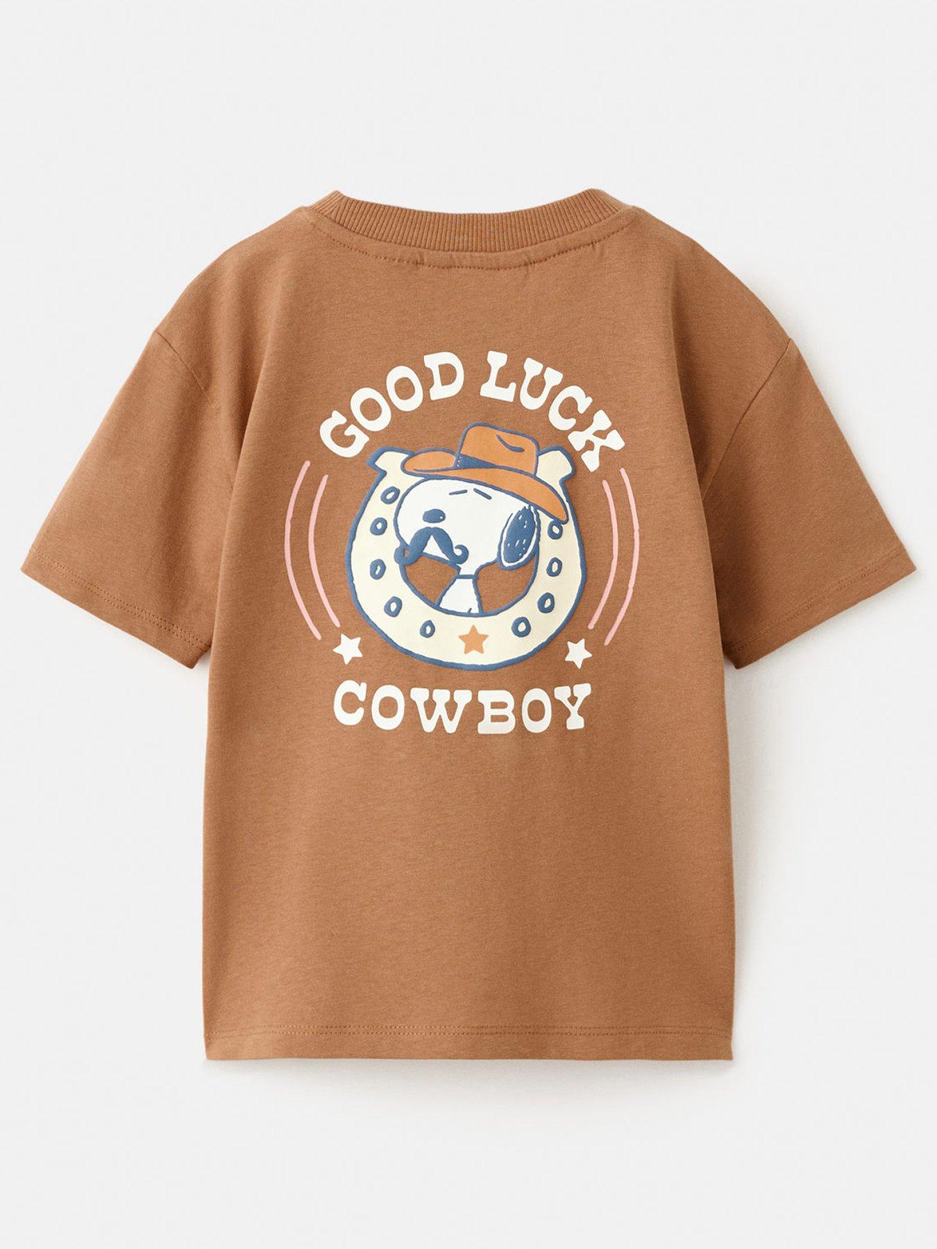 Mango Younger Boys Cowboy Snoopy Back Print Short Sleeve T-shirt - Brown