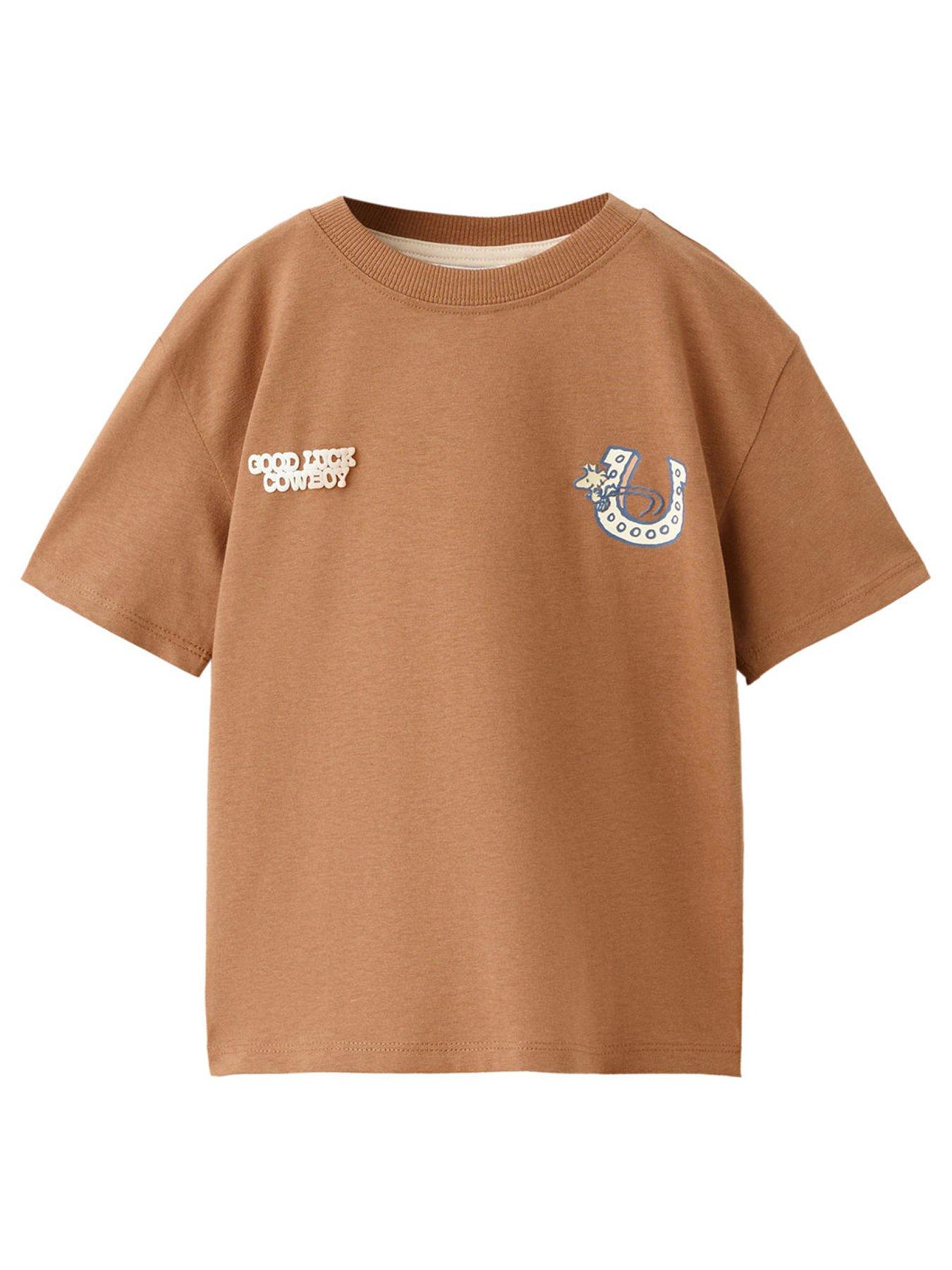 Mango Younger Boys Cowboy Snoopy Short Sleeve T-shirt - Brown