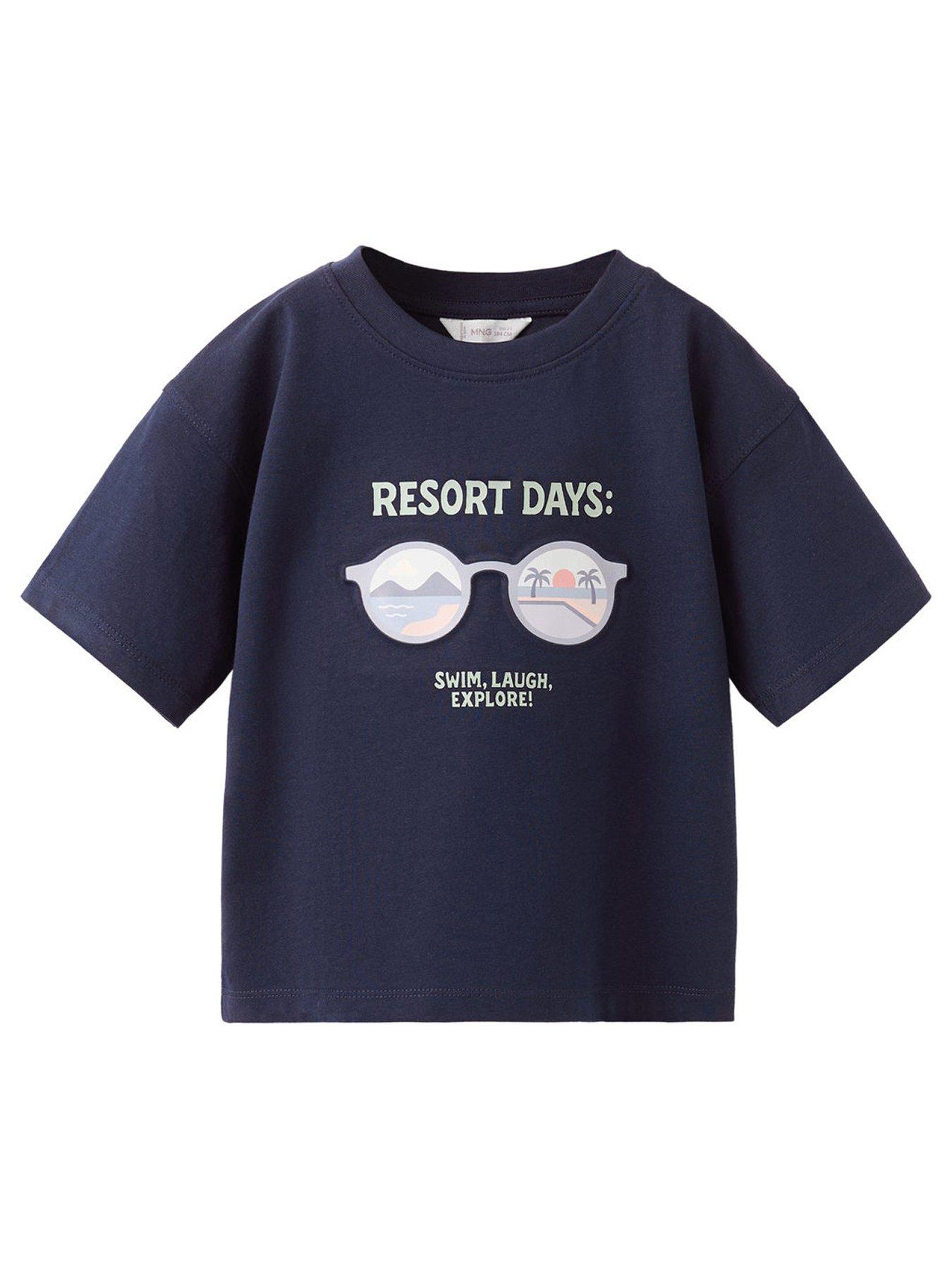 Image 1 of 4 of Mango Younger Boys Resort Days Short Sleeve T-shirt - Navy