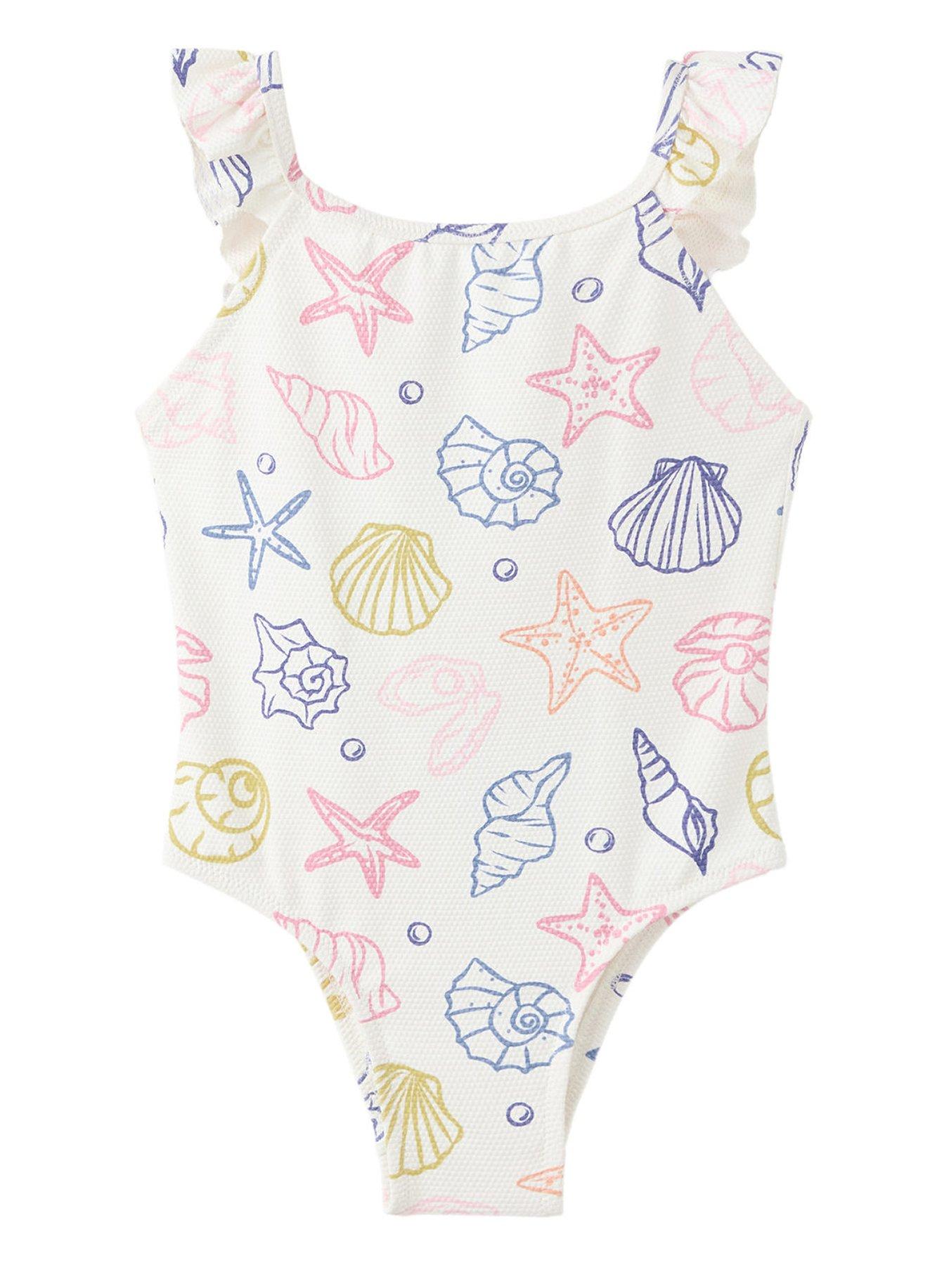 Mango Younger Girls Seashell Swimsuit, White, Size Age: 18-24 Months