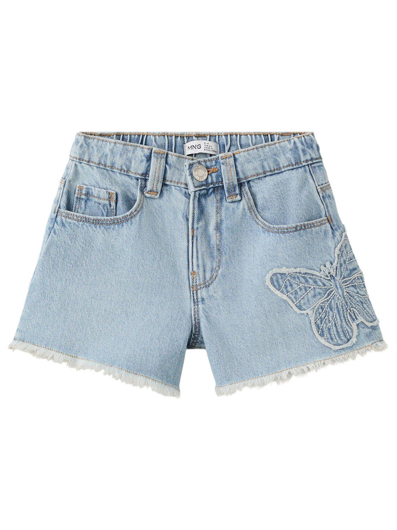 Mango Younger Girls Butterfly Denim Shorts - Blue