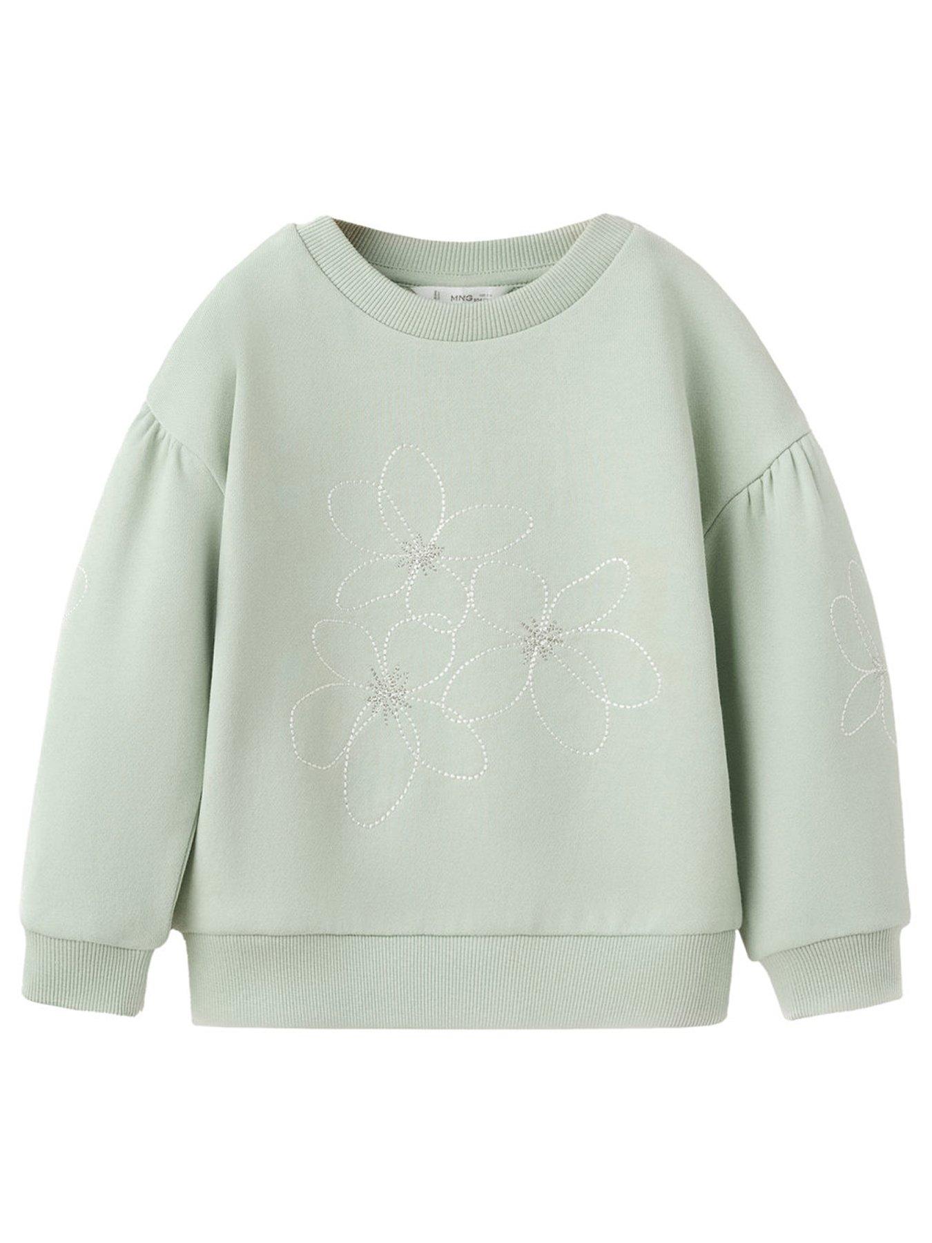 Mango Younger Girls Floral Embroidered Sweat - Light Green