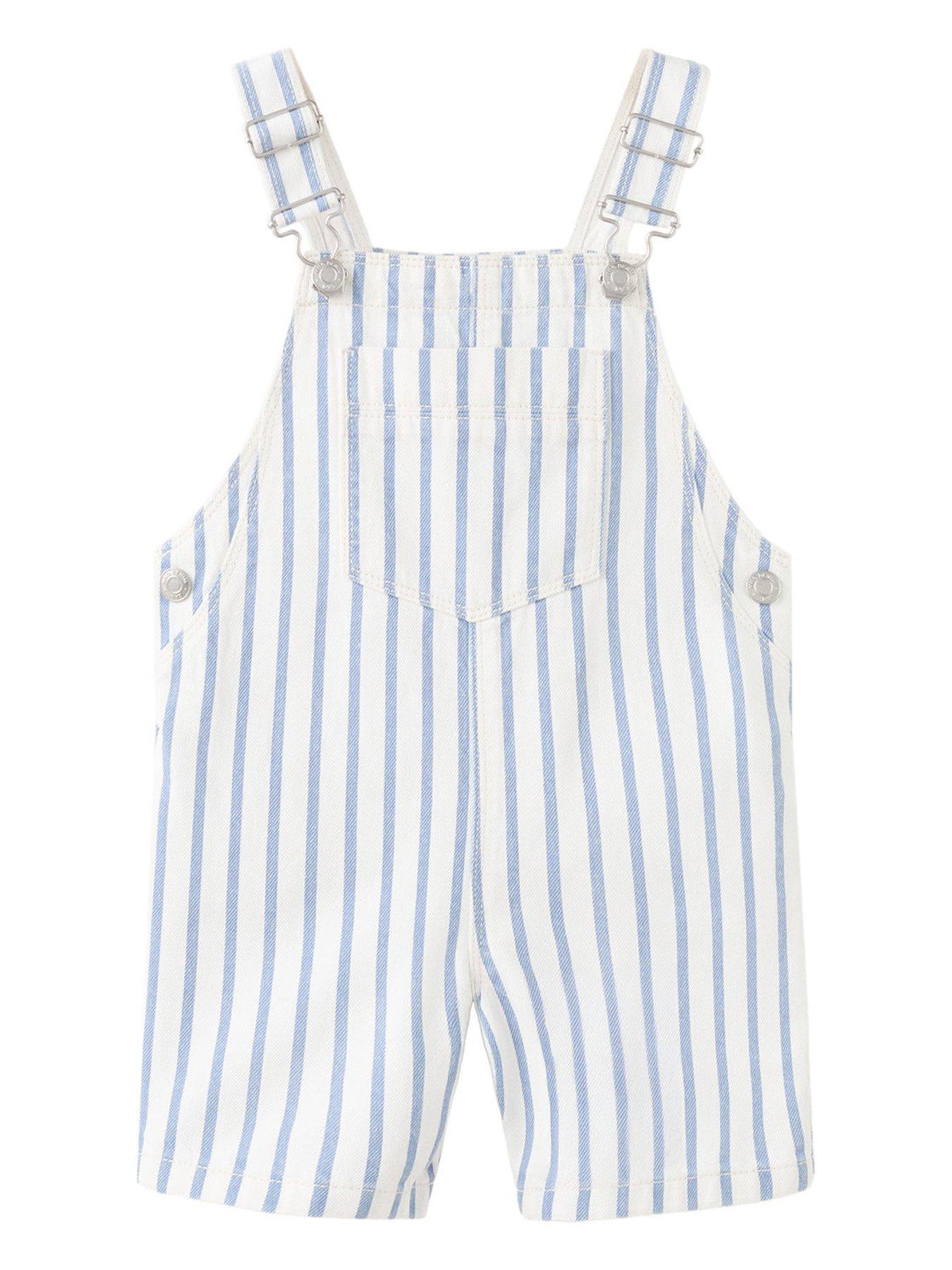 Mango Younger Boys Stripe Denim Shorty Dungarees - Light Blue