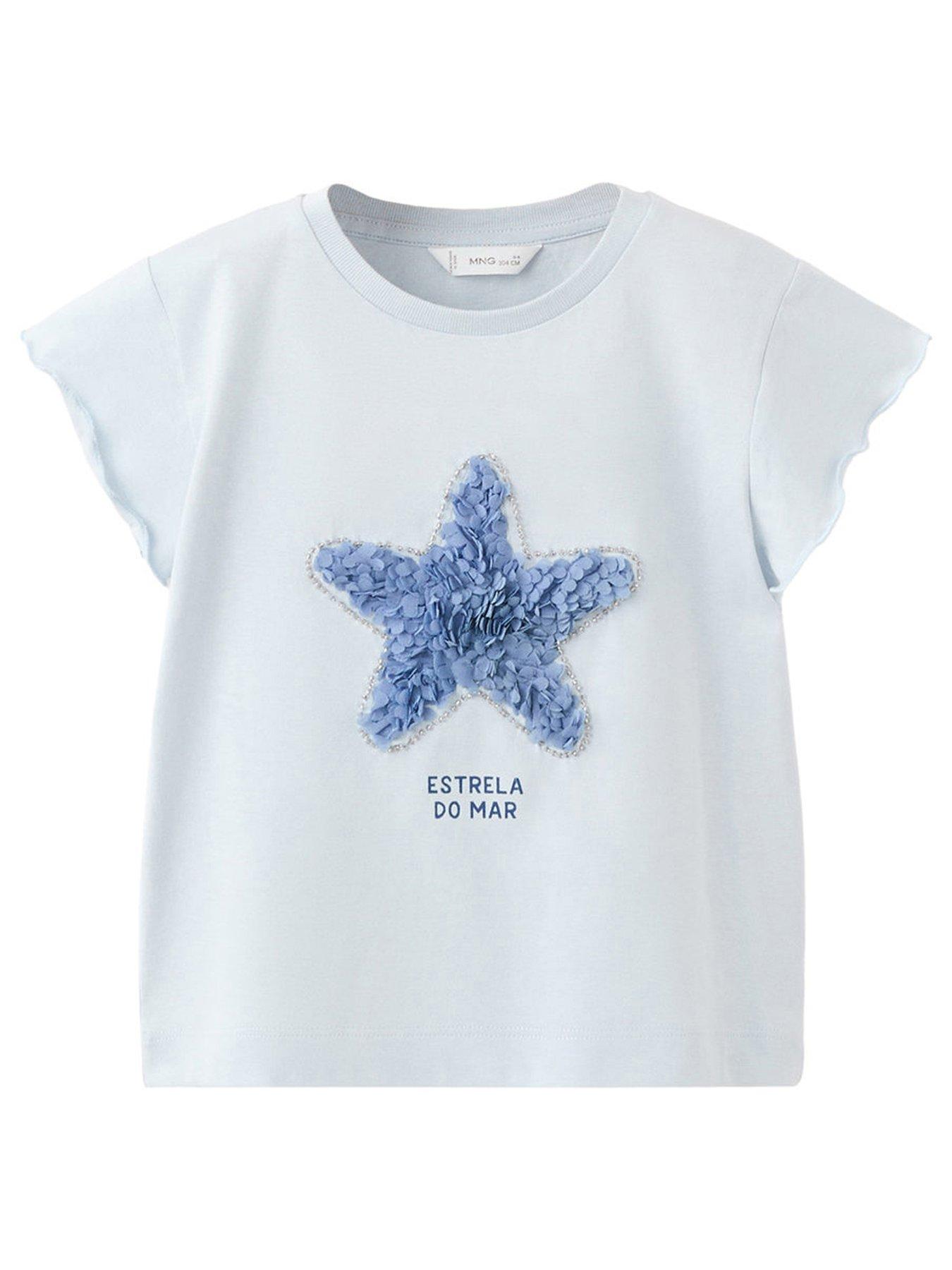 Mango Younger Girls 3d Starfish Short Sleeve Tshirt - Light Blue