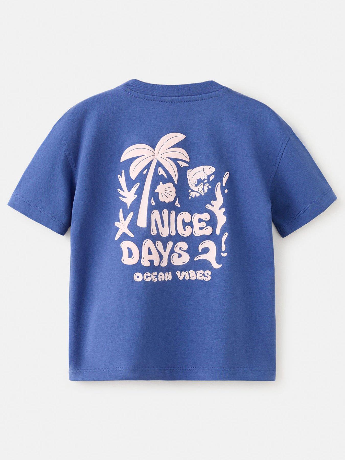 Image 1 of 4 of Mango Younger Boys Ocean Vibes Short Sleeve T-shirt - Blue