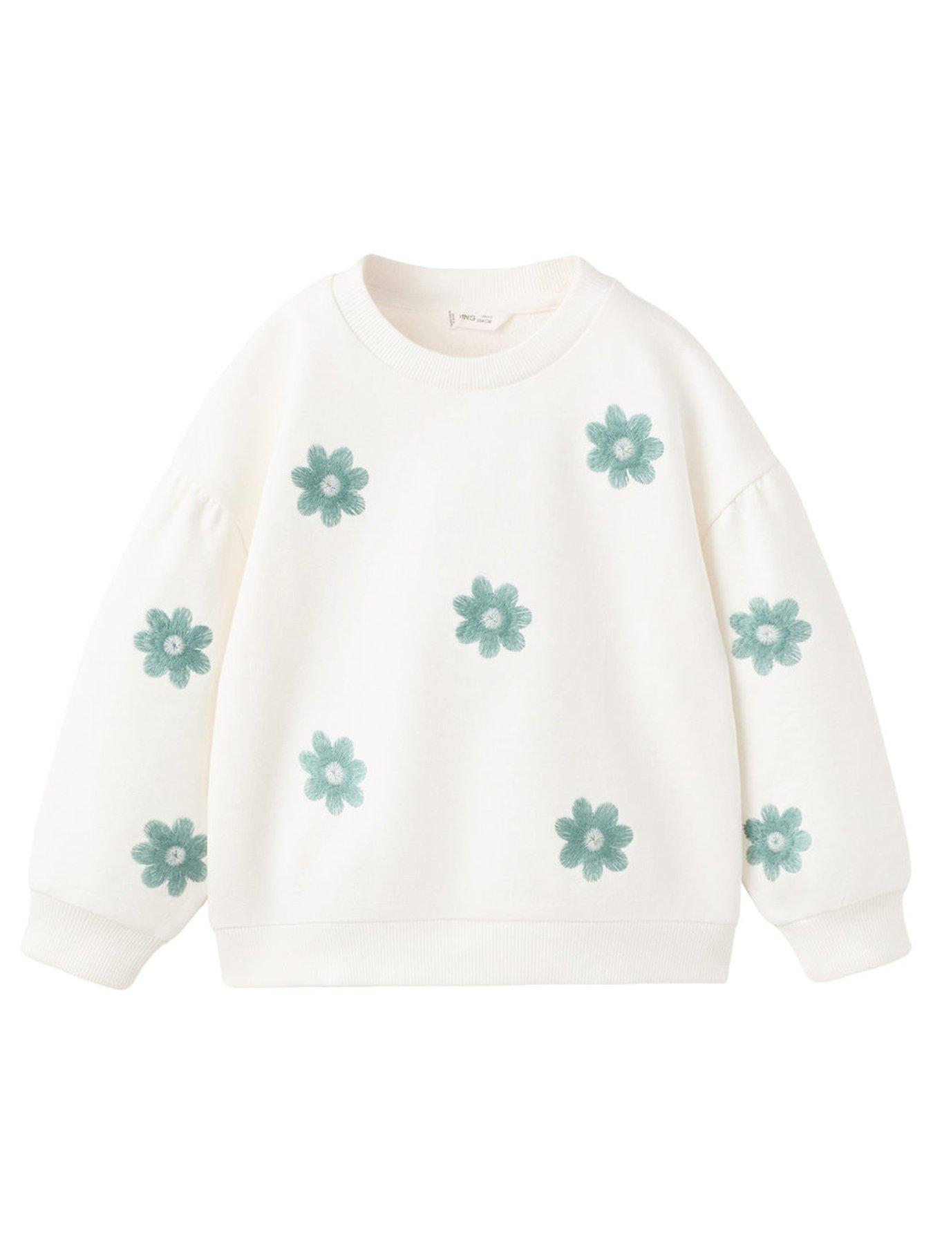 Mango Younger Girls Floral Sweatshirt, Light Cream, Size Age: 18-24 Months