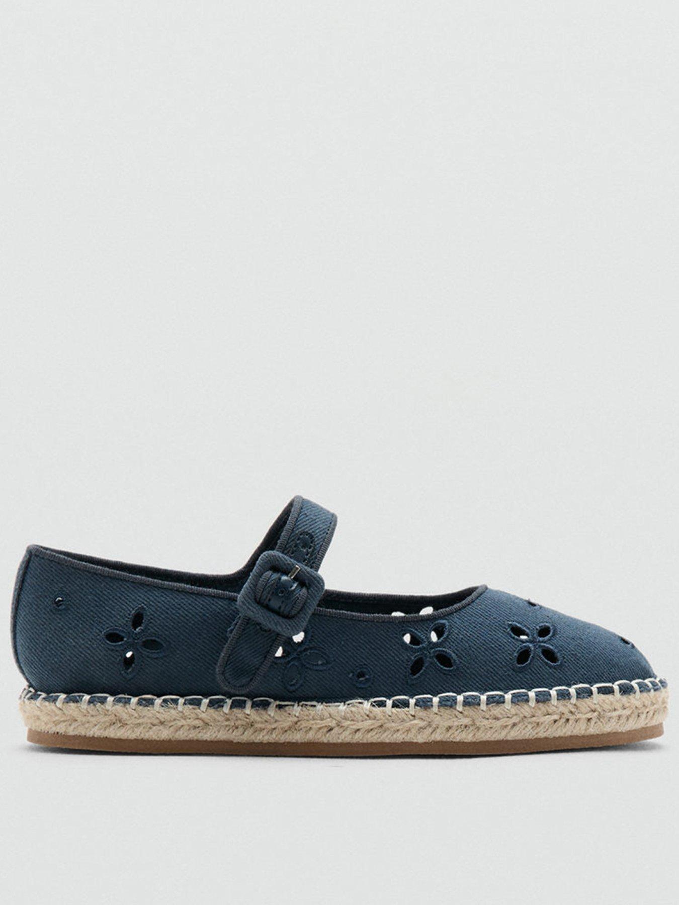 Mango Girls Floral Embroidered Espadrille Shoes, Navy, Size 11.5 Younger