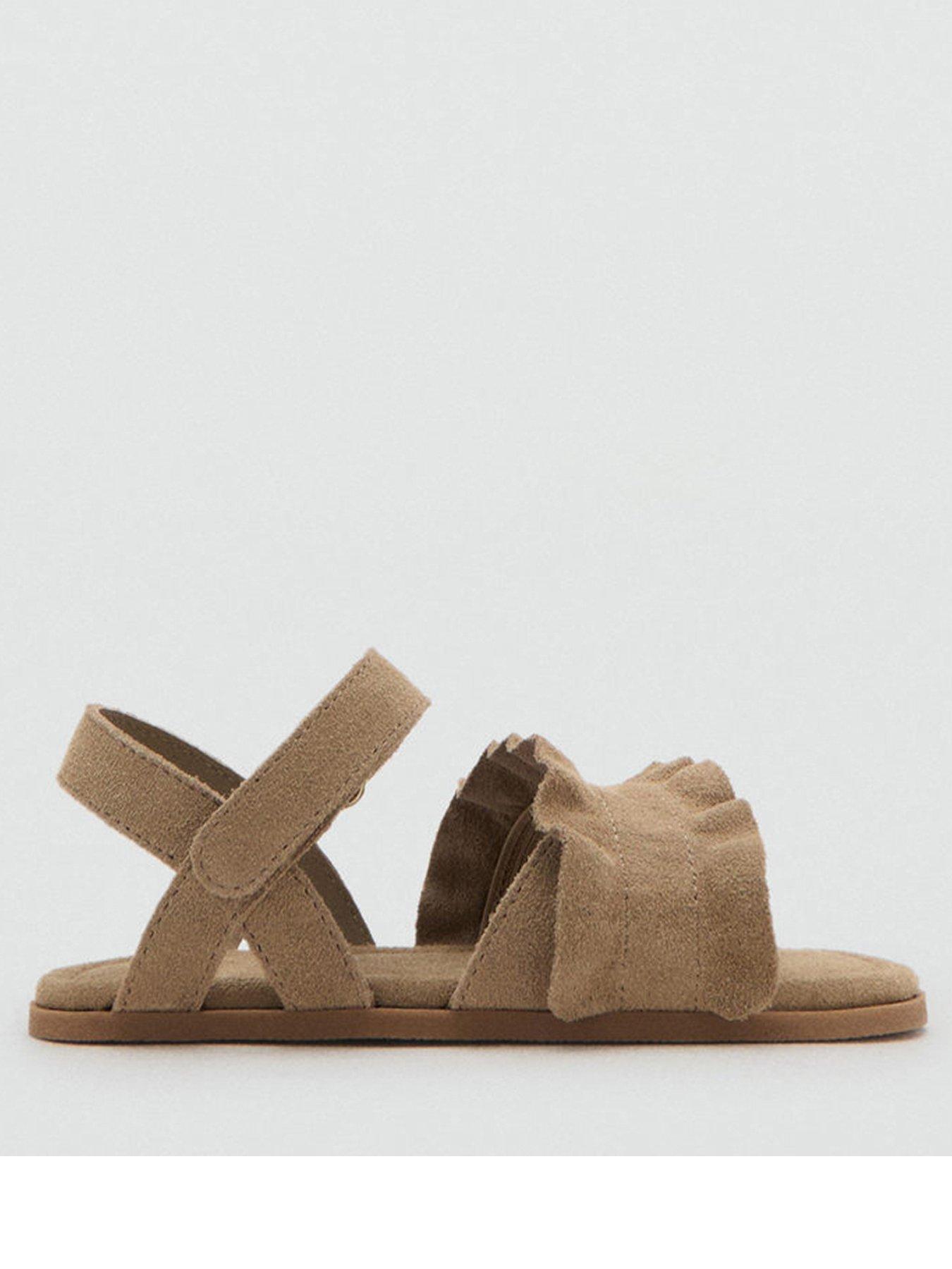 Mango Younger Girls Leather Cross Over Sandals, Beige, Size 8.5 Younger