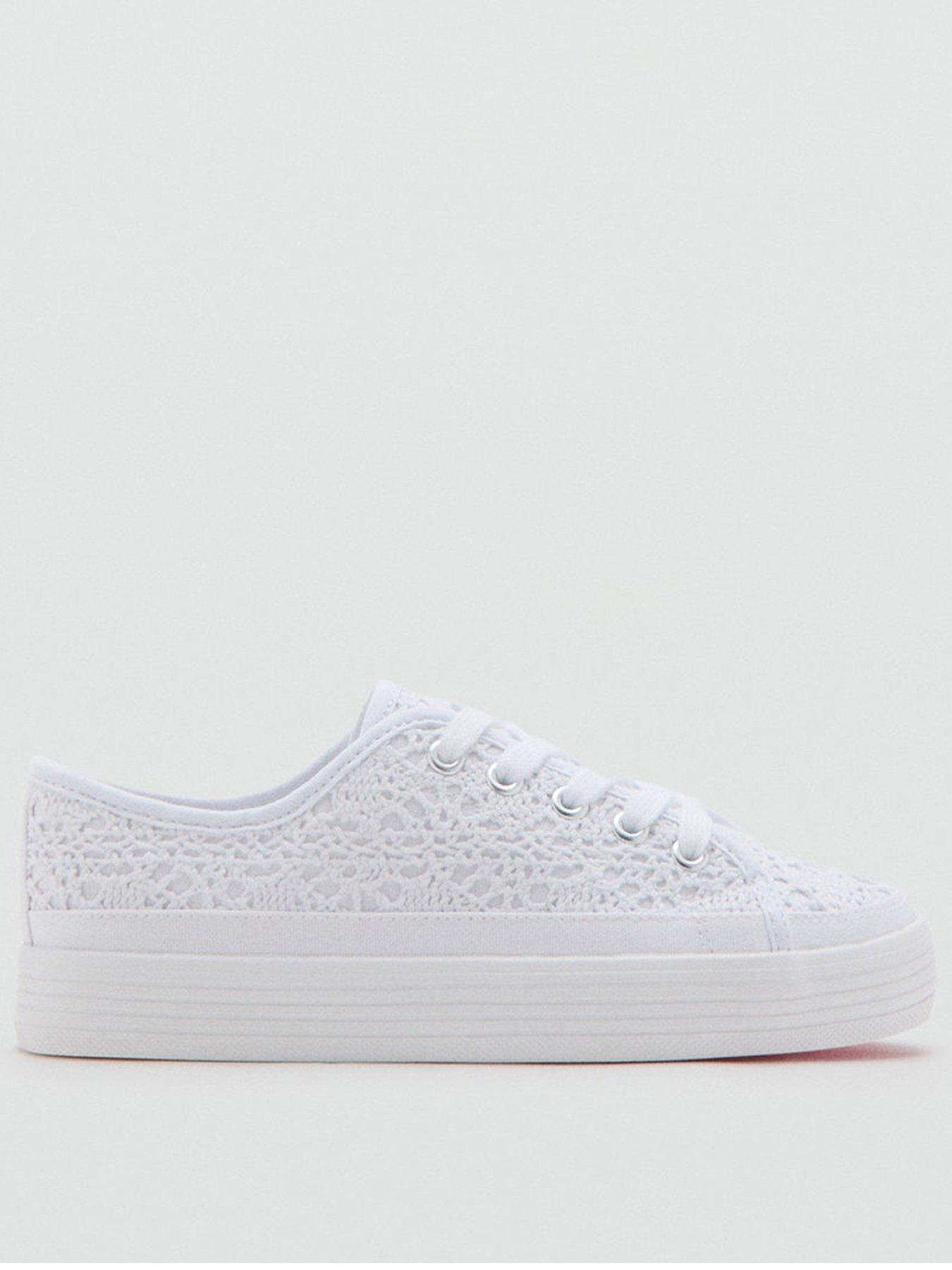 Mango Girls Embroidered Platform Trainers, White, Size 13.5 Younger