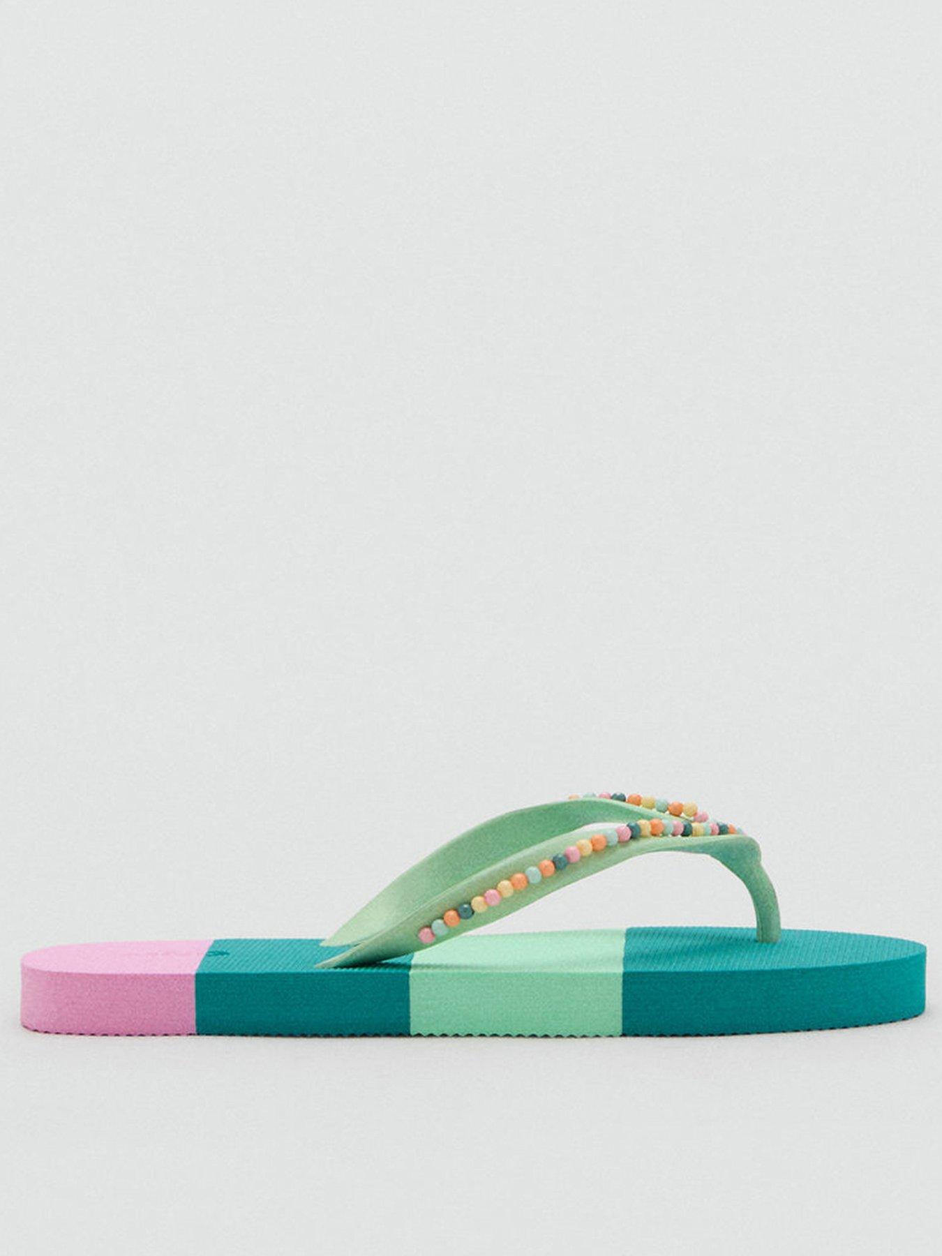 Image 1 of 4 of Mango Girls Colour Block Flip Flops - Light Green