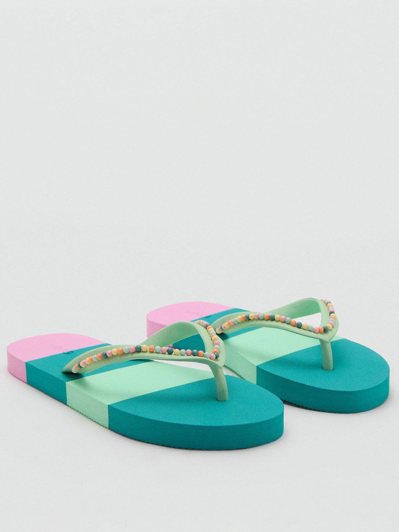 Image 2 of 4 of Mango Girls Colour Block Flip Flops - Light Green