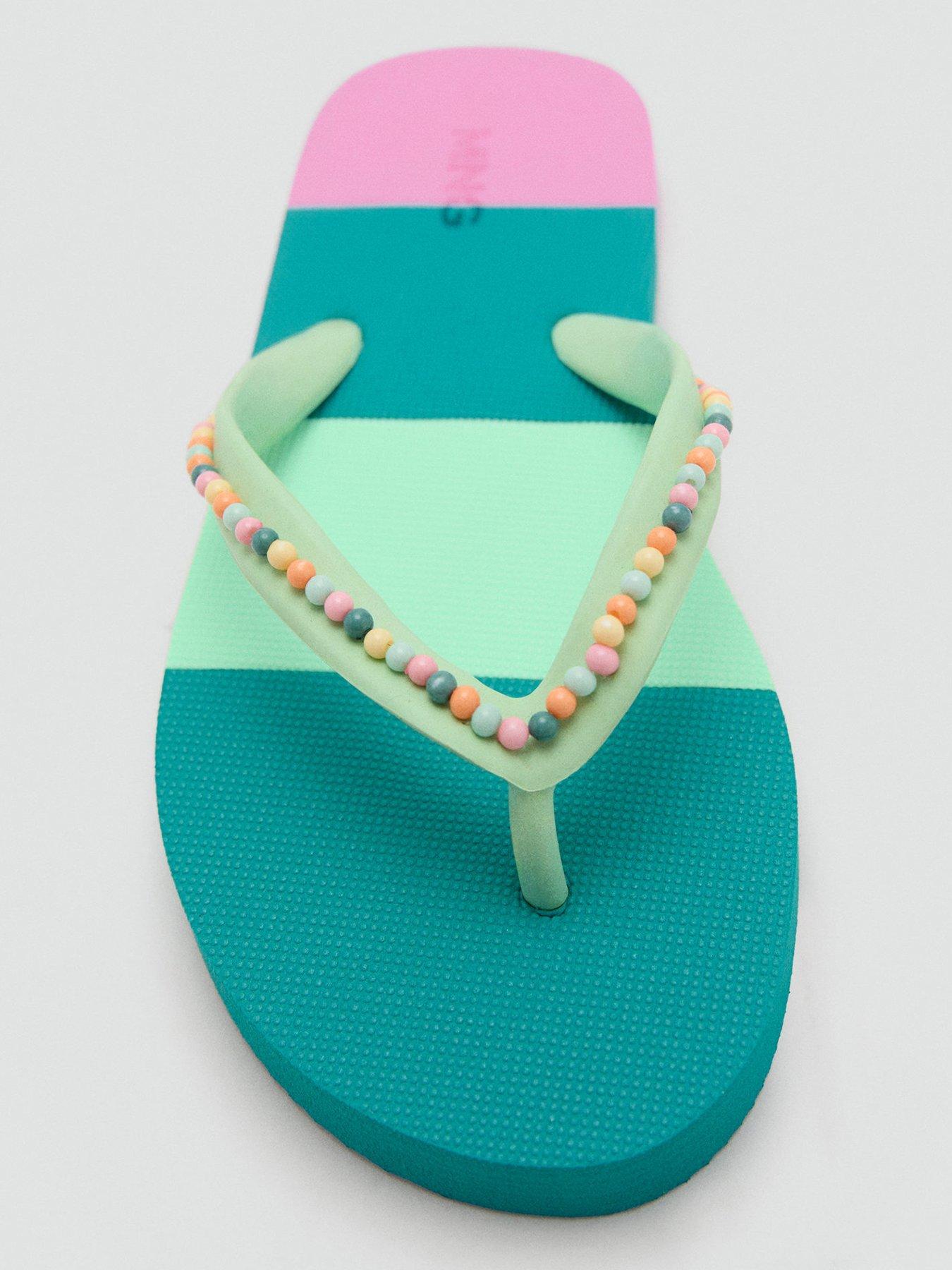 Image 3 of 4 of Mango Girls Colour Block Flip Flops - Light Green