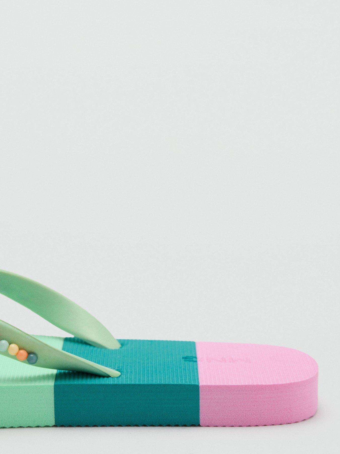 Image 4 of 4 of Mango Girls Colour Block Flip Flops - Light Green