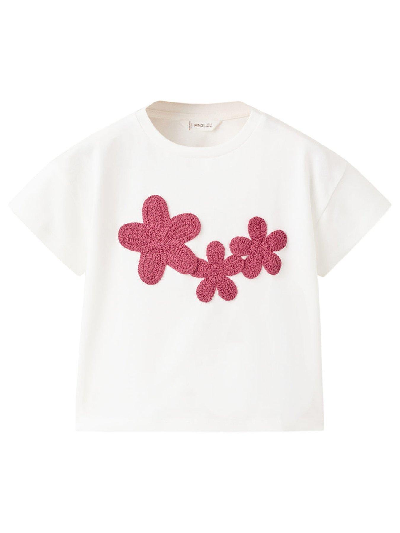 Image 2 of 6 of Mango Younger Girls Embroidered Flower Short Sleeve T-Shirt - Light Cream