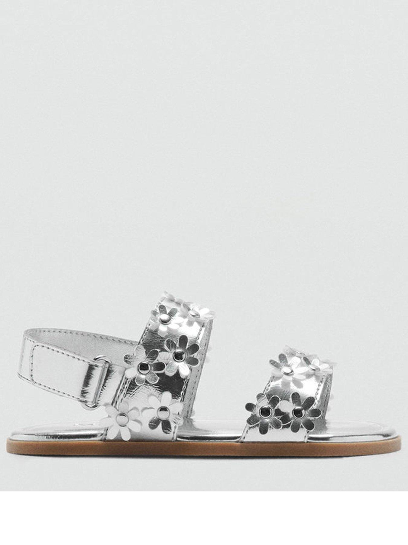 Image 1 of 4 of Mango Younger Girls Floral Metallic Sandals - Silver