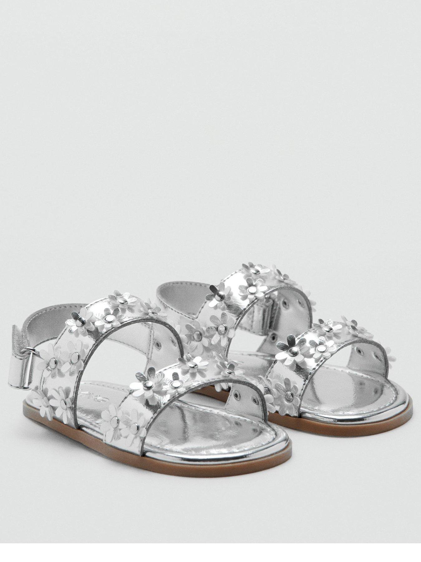 Image 2 of 4 of Mango Younger Girls Floral Metallic Sandals - Silver