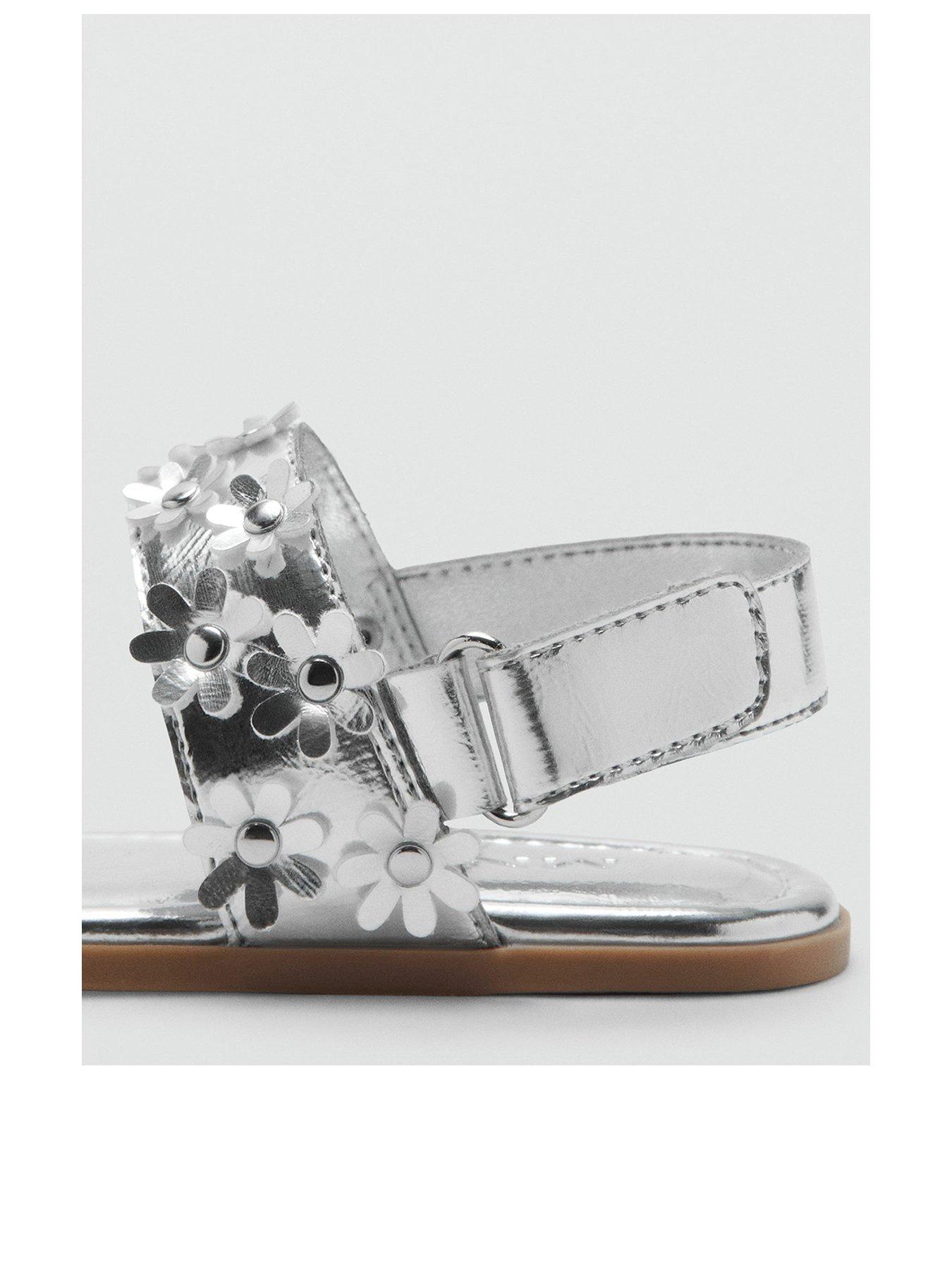 Image 3 of 4 of Mango Younger Girls Floral Metallic Sandals - Silver