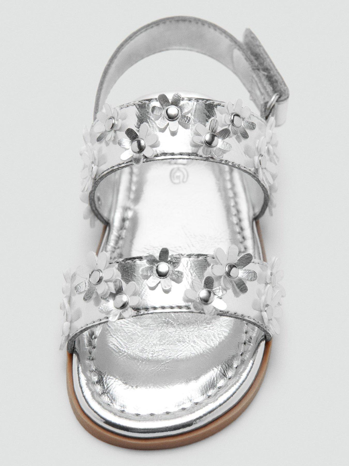Image 4 of 4 of Mango Younger Girls Floral Metallic Sandals - Silver