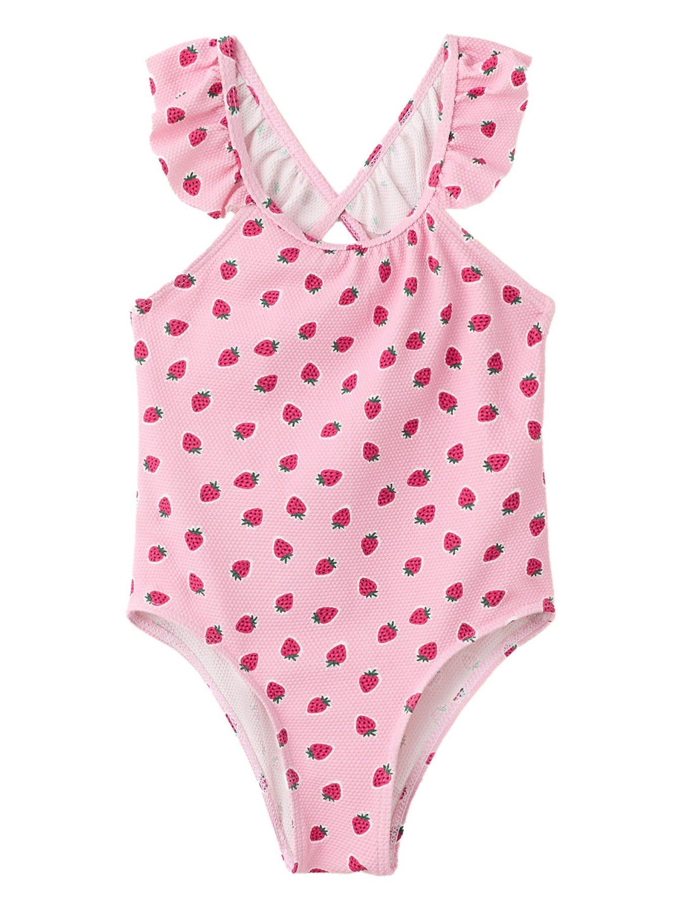 Mango Younger Girls Strawberry Swimsuit, Pink, Size Age: 2-3 Years