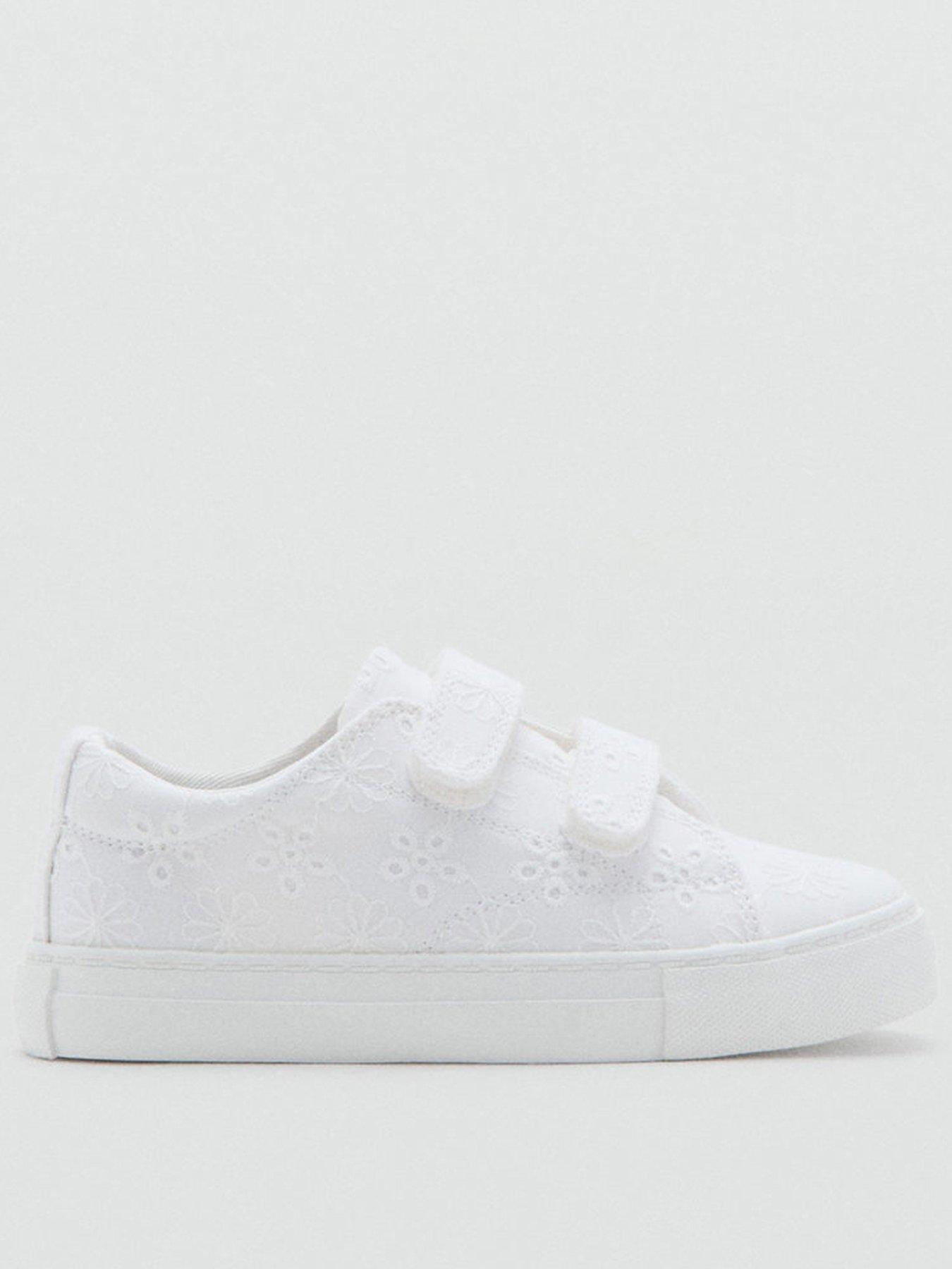 Mango Younger Girls Floral Canvas Velcro Trainers, Light Cream, Size 4.5 Younger