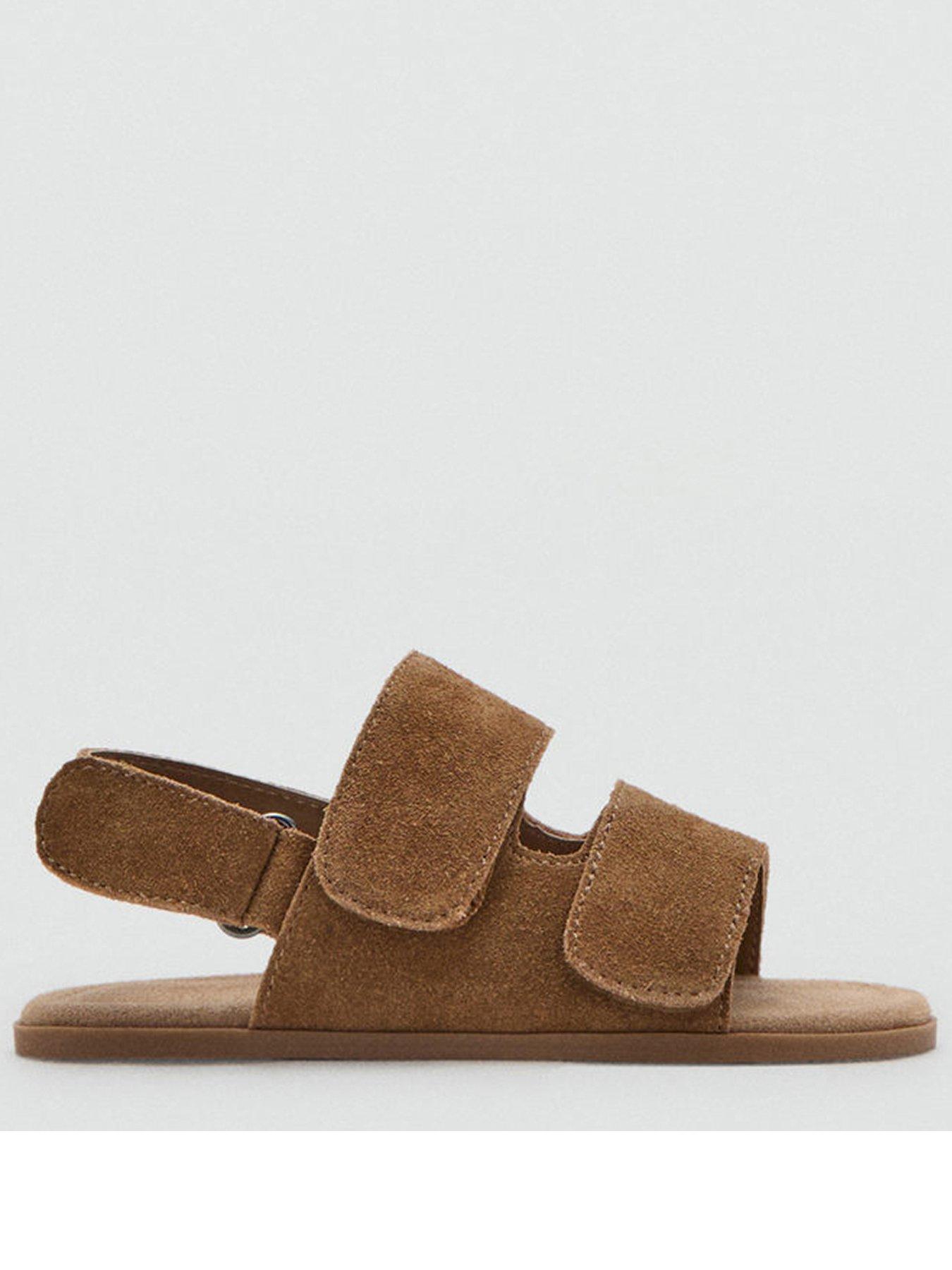 Image 1 of 5 of Mango Younger Boys Leather Velcro Fastening Sandals - Brown