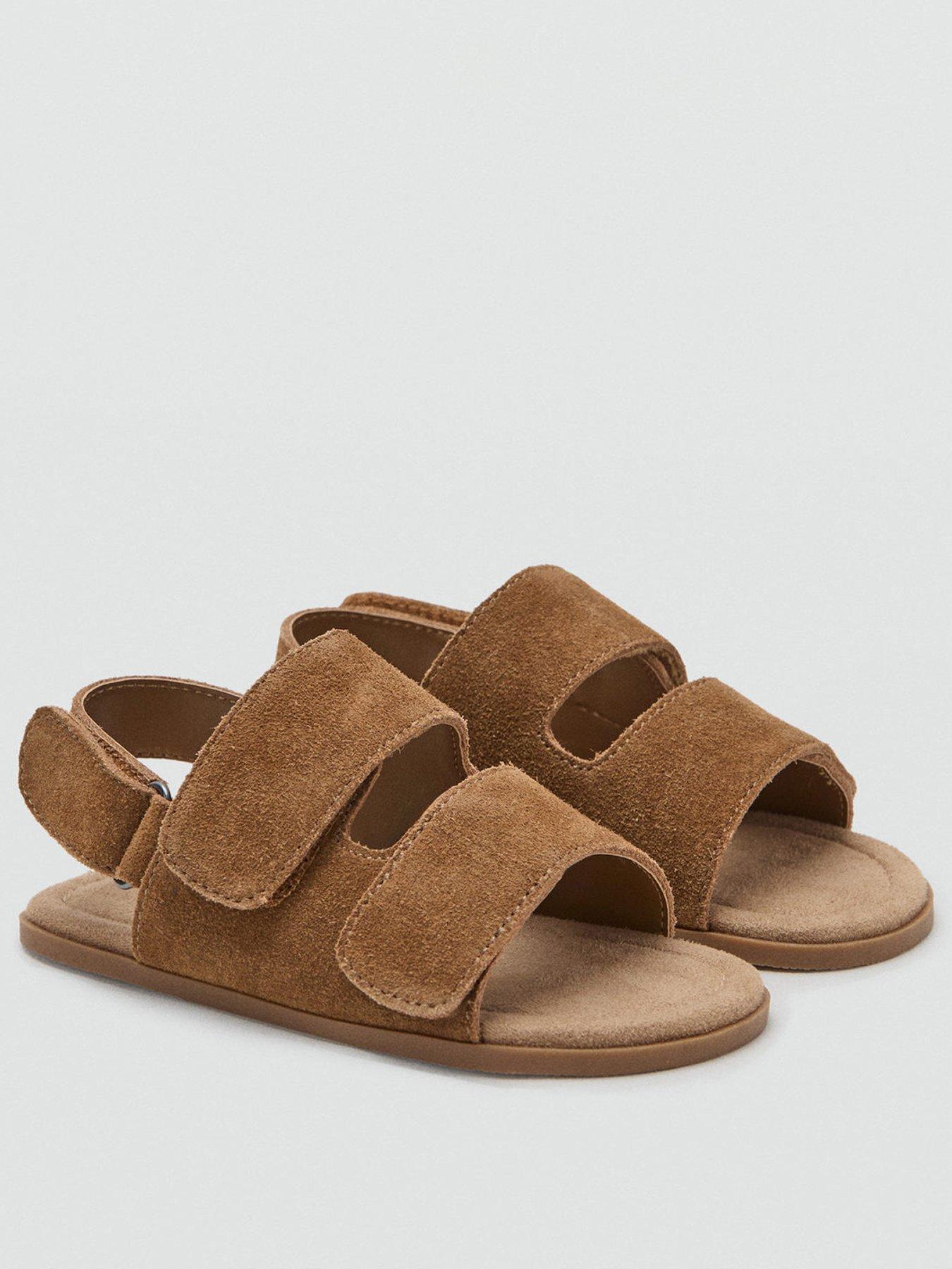 Image 2 of 5 of Mango Younger Boys Leather Velcro Fastening Sandals - Brown