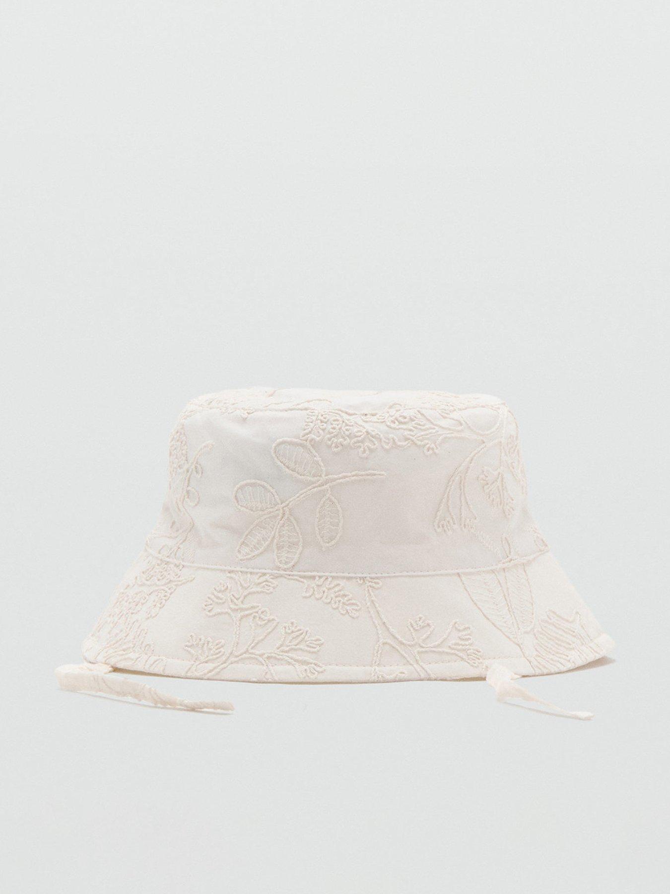 Mango Younger Girls Embroidered Bucket Hat, Beige, Size 1-3 Years