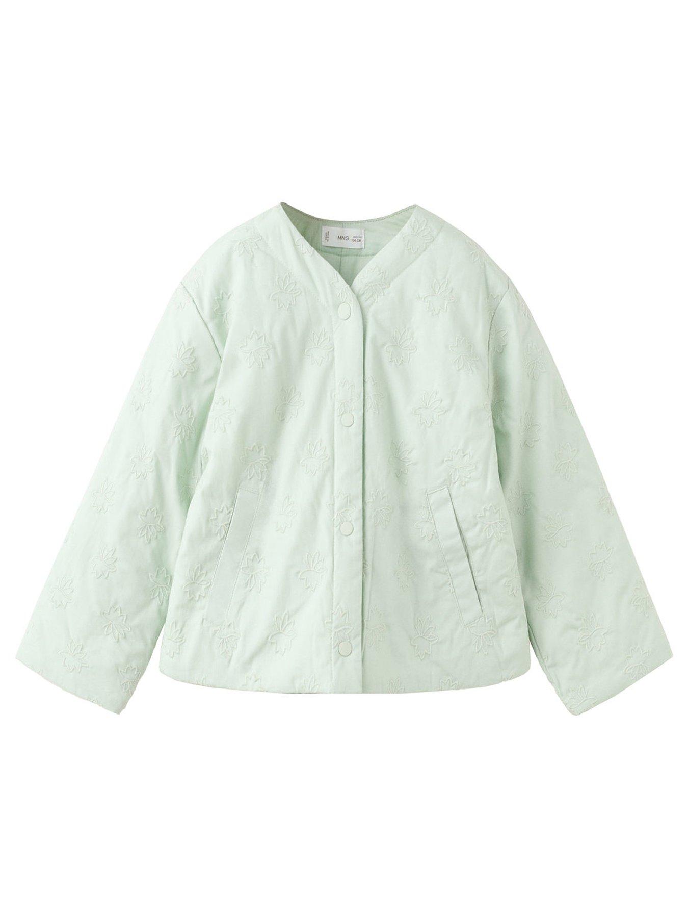 Mango Younger Girls Embroidered Jacket, Light Green, Size 18-24 Months
