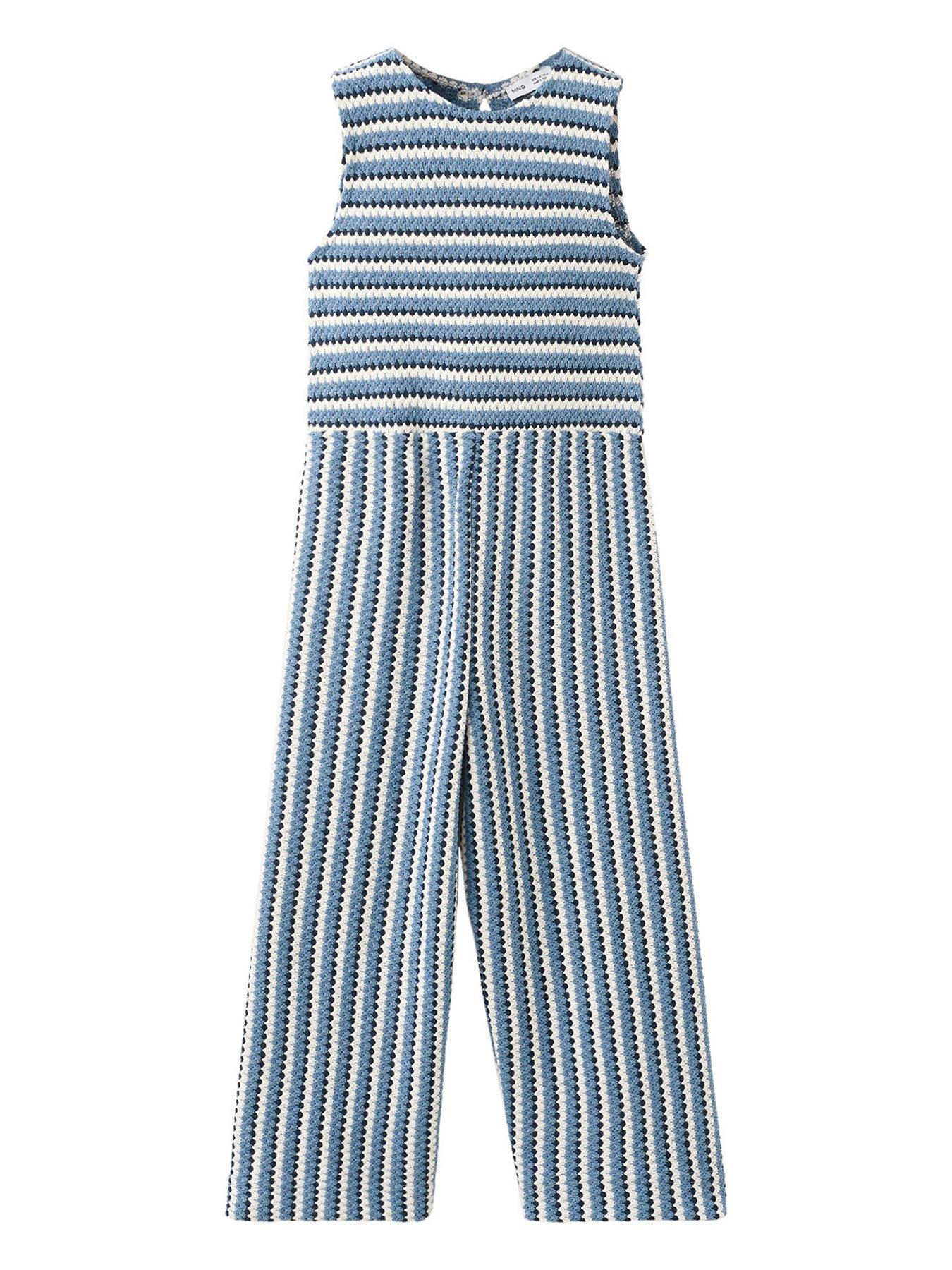Mango: Younger Girls Stripe Crochet Jumpsuit - Navy