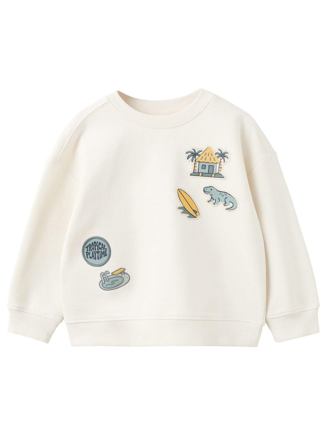 Image 1 of 4 of Mango Younger Boys Paradise Awaits Back Print Sweatshirt - Light Cream