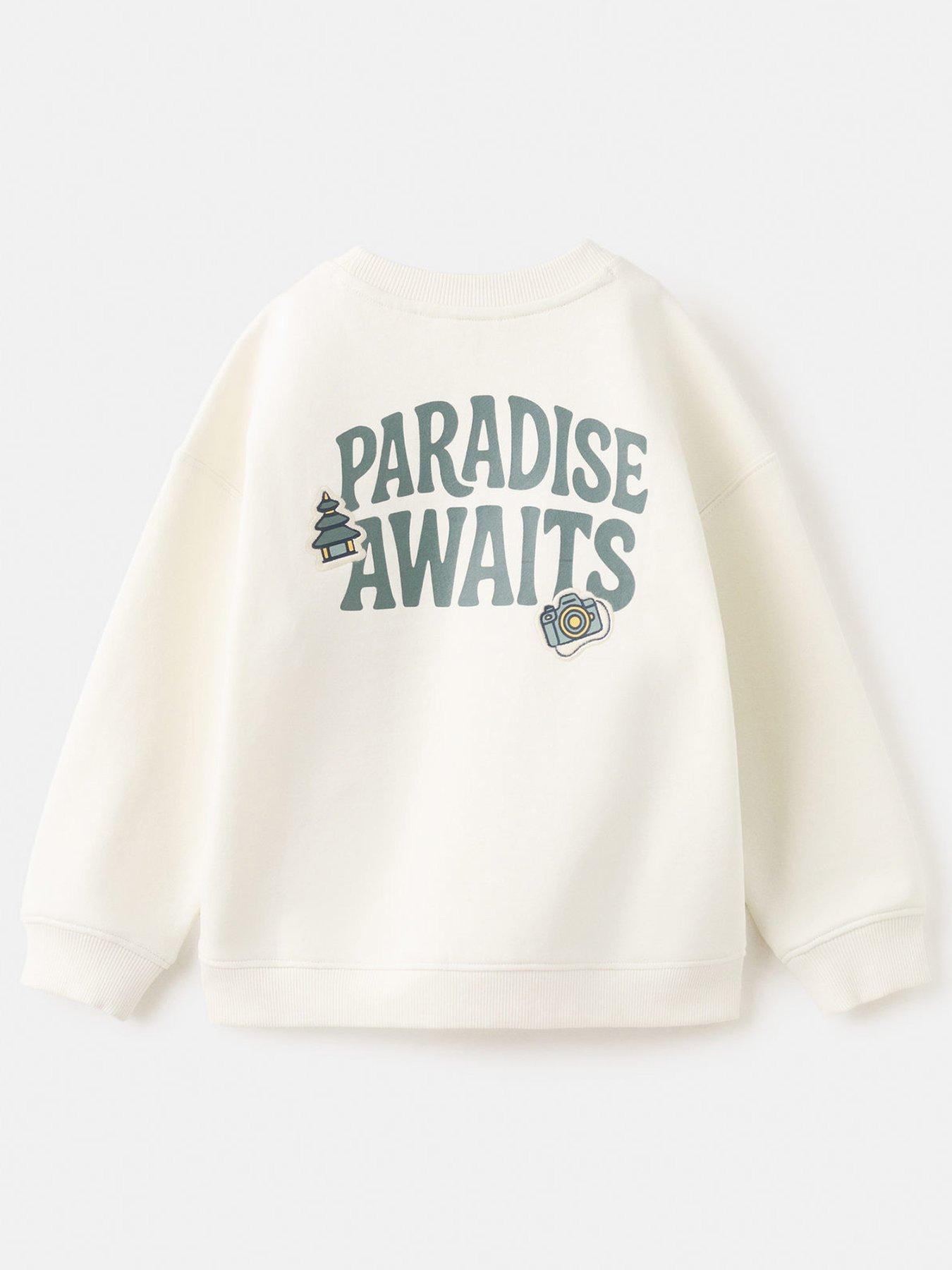 Image 2 of 4 of Mango Younger Boys Paradise Awaits Back Print Sweatshirt - Light Cream
